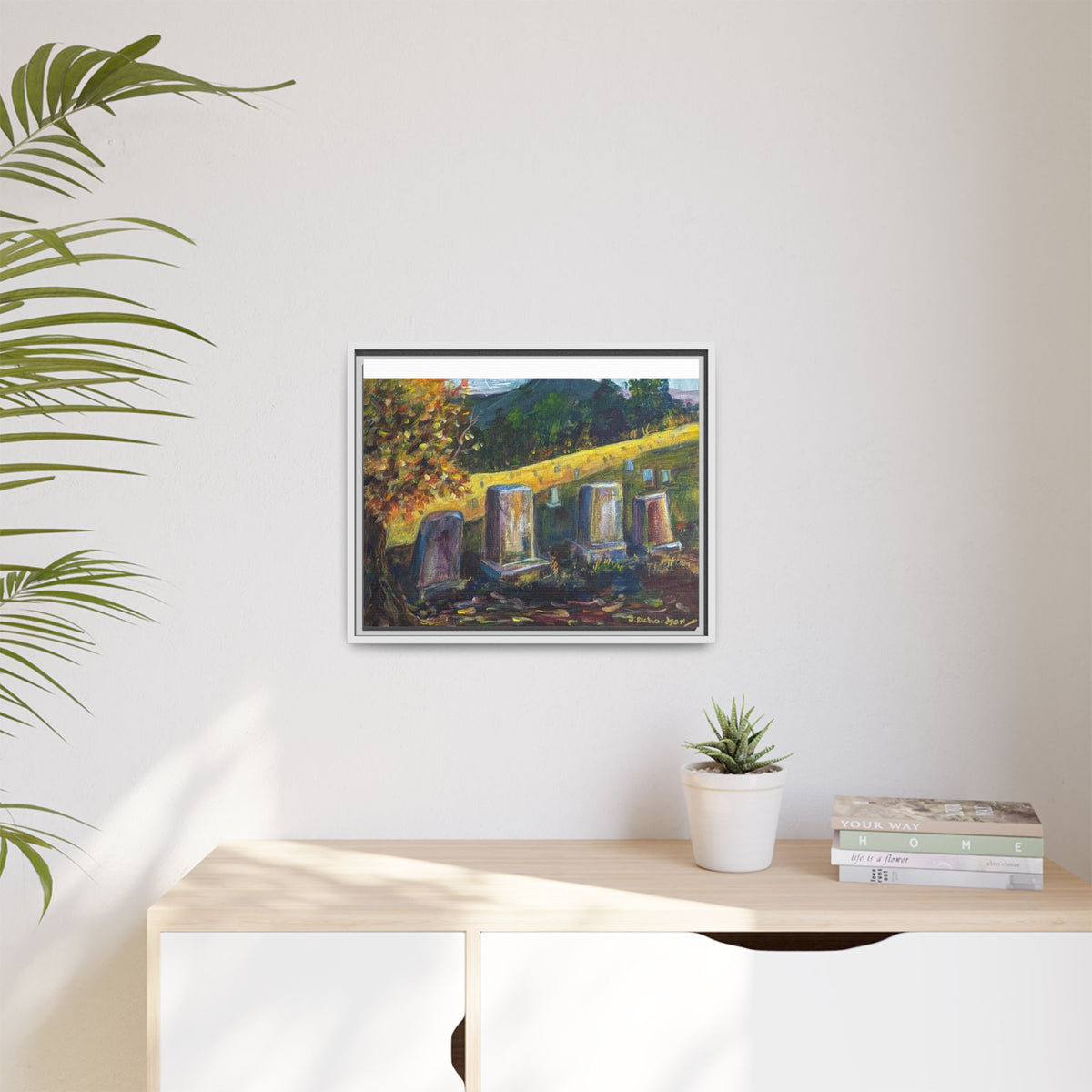 Framed Matte Canvas – Autumn Cemetery Landscape Art Print