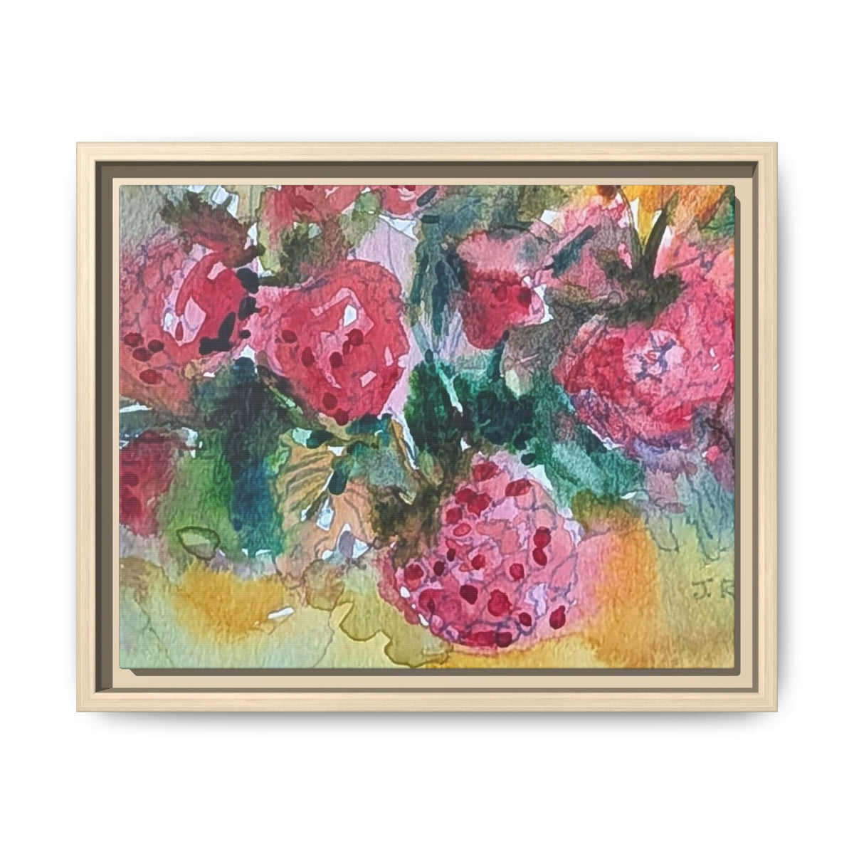 Raspberry Patch Still Life Framed Matte Canvas Print