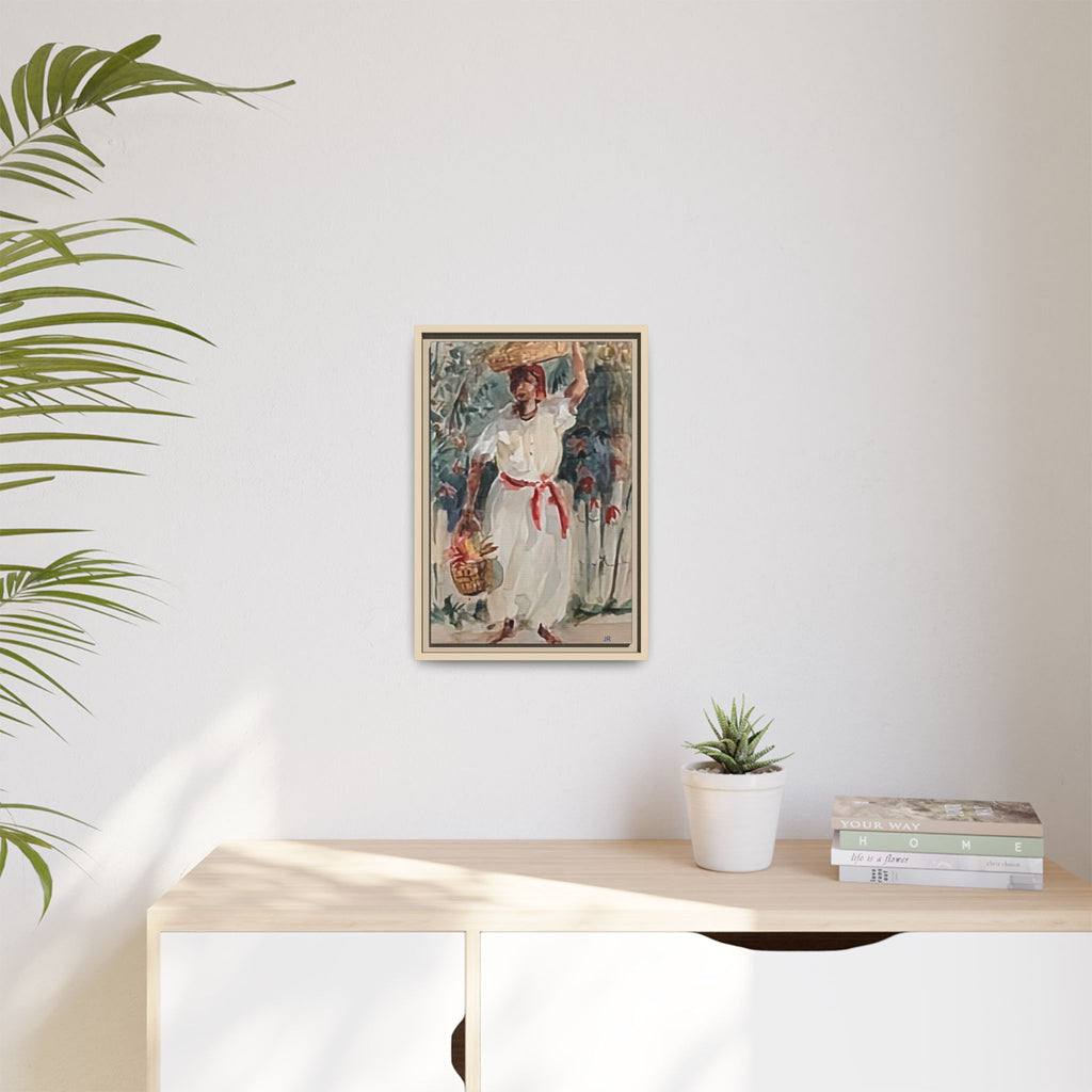 Tropical Market Woman Framed Watercolor Wall Art