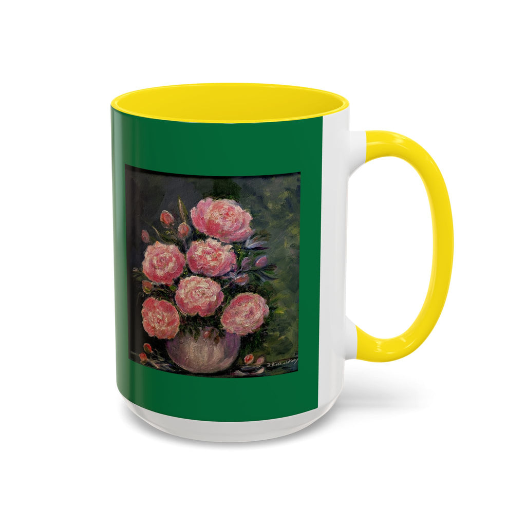 Pink Peony Bouquet Accent Coffee Mug — Floral Tea Cup for Garden Lovers