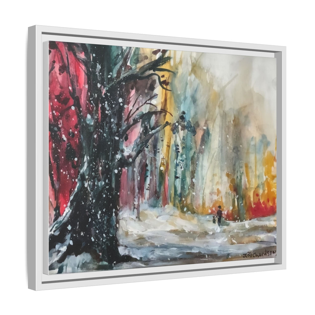 Forest Winter Walk Scene Framed Matte Canvas, | Multi-Color Wall Art