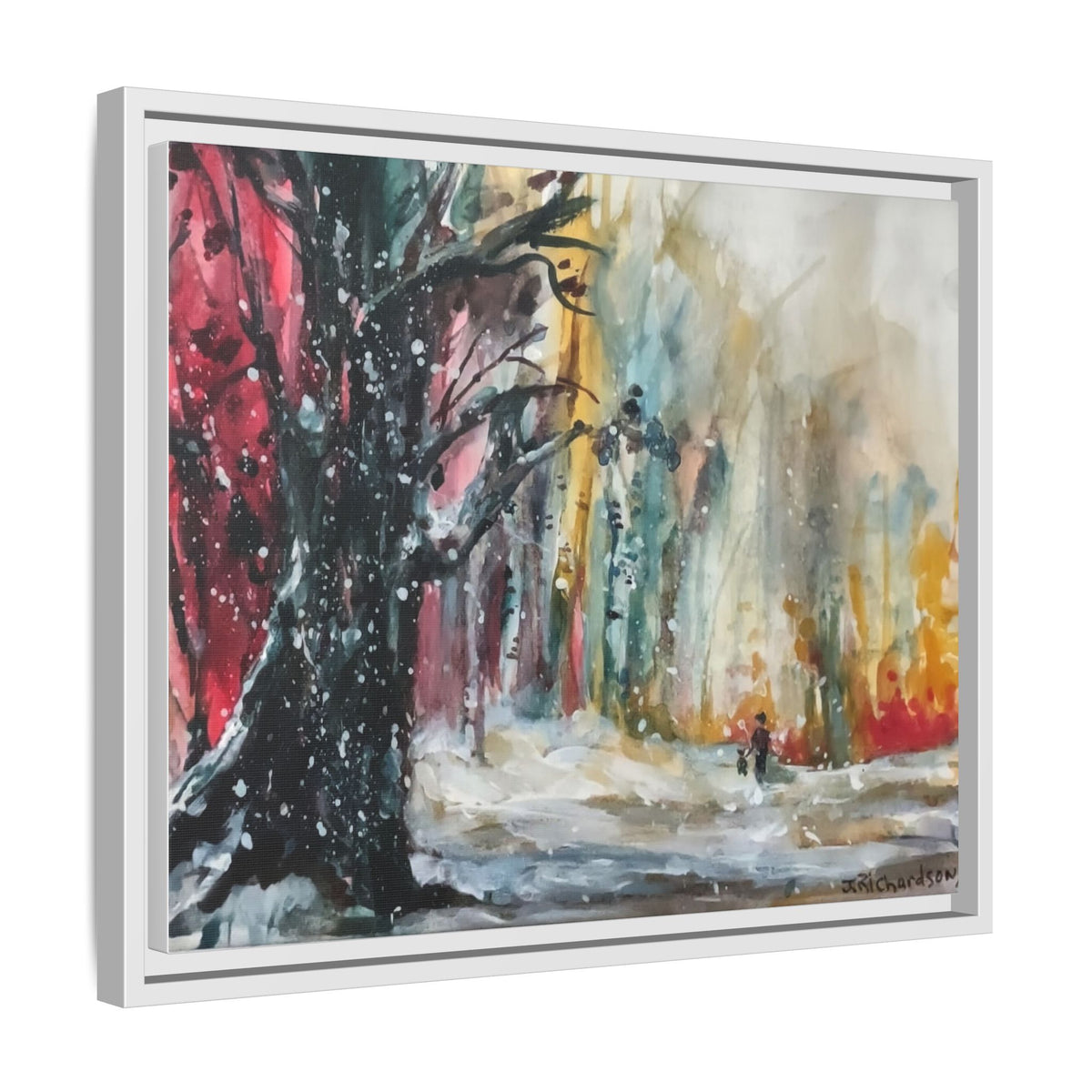 Forest Winter Walk Scene Framed Matte Canvas, | Multi-Color Wall Art