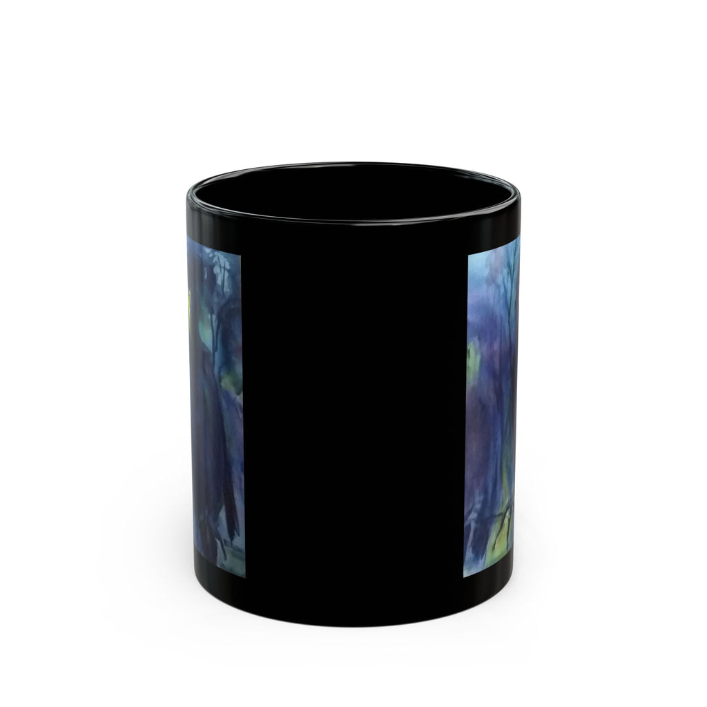 Dark Raven Watercolor Black Mug | Personalizable Gothic Bird Art, Night Forest