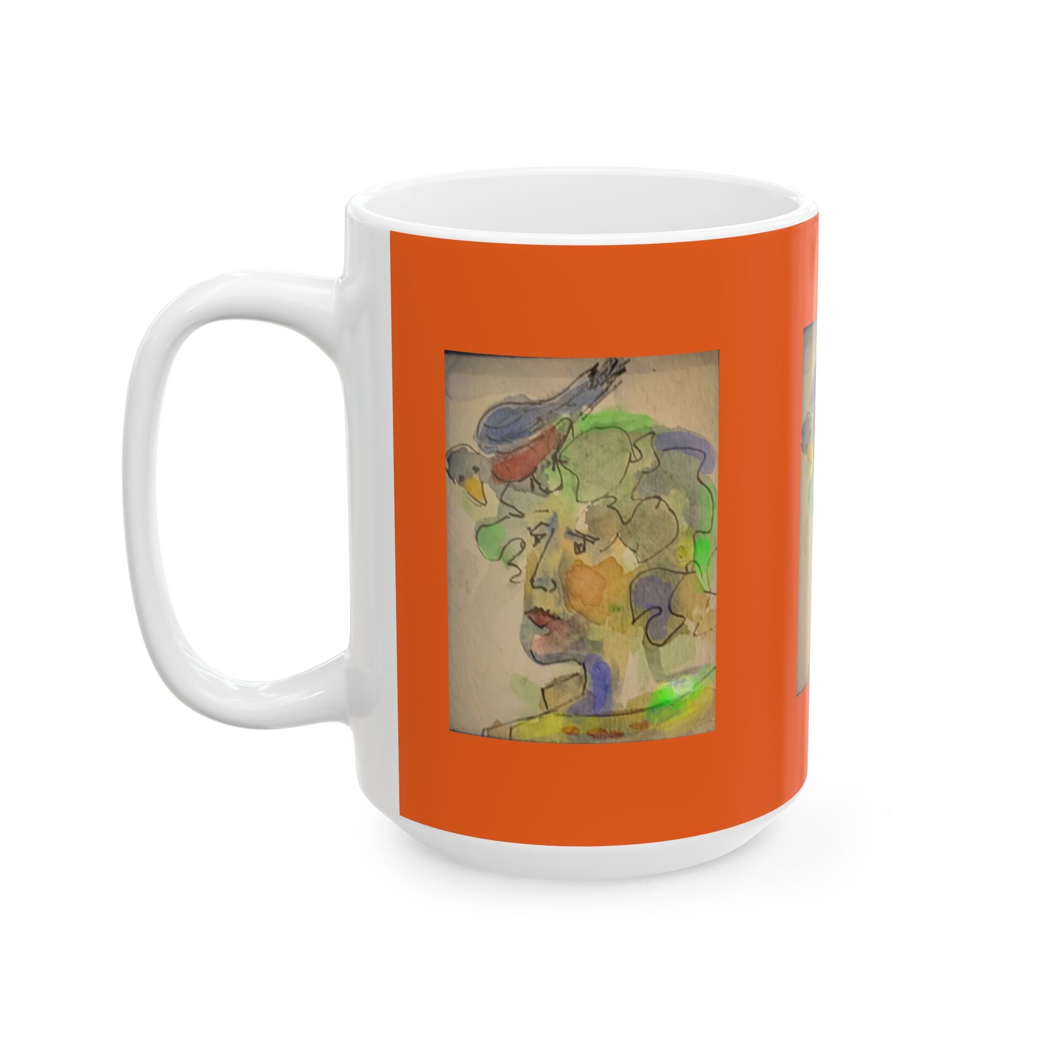 Abstract Watercolor Face Mug | Ceramic Orange Accent