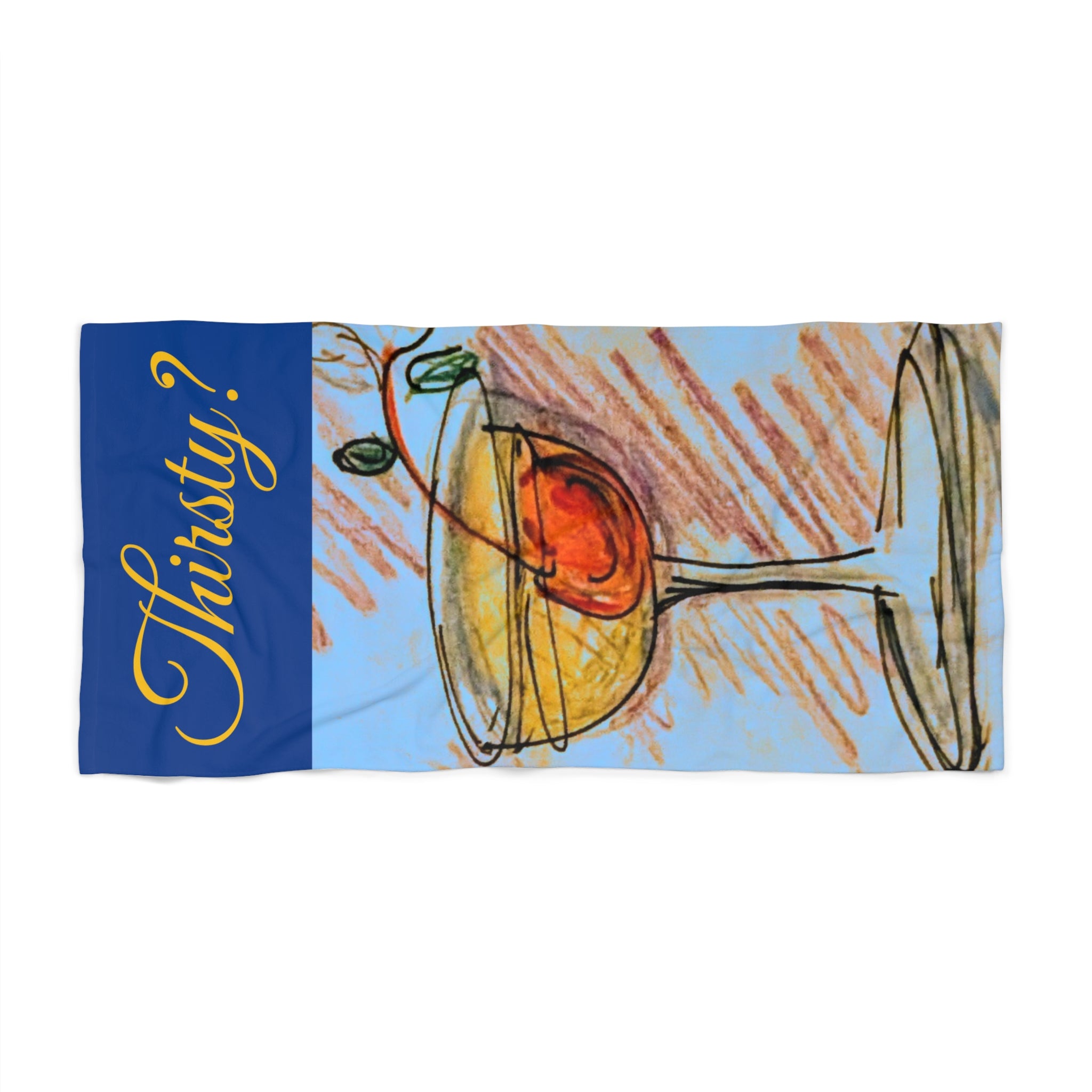 Cocktail Cherry Illustration Beach Towel | Thirsty? Script