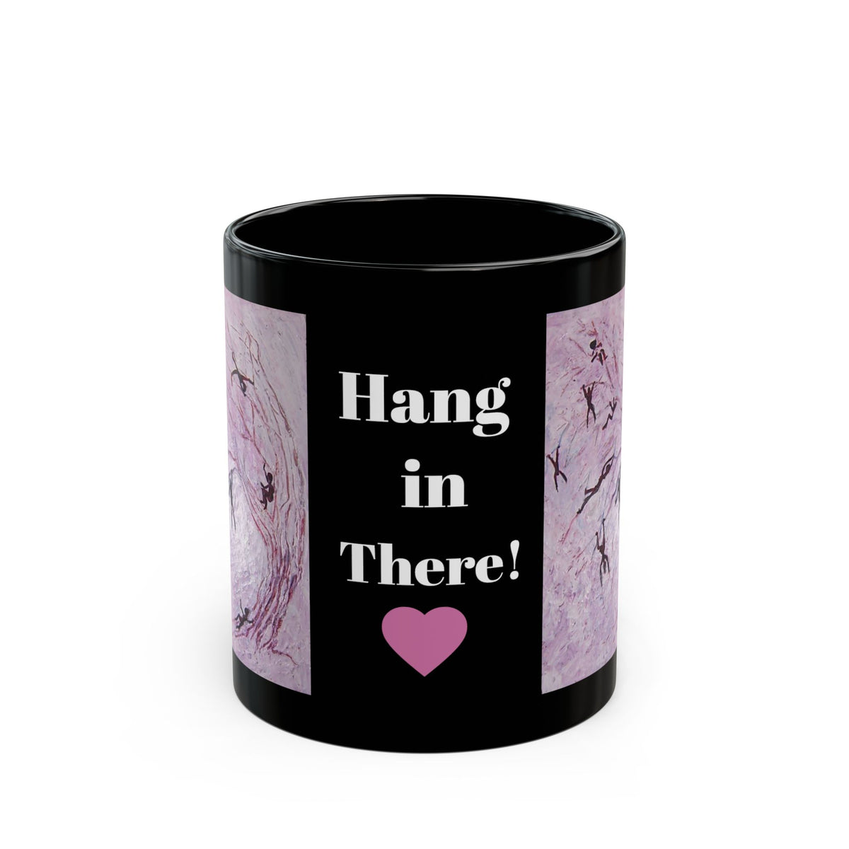 Hang In There Black Mug – Encouragement Coffee Cup with Abstract Swirl Art (11oz, 15oz)