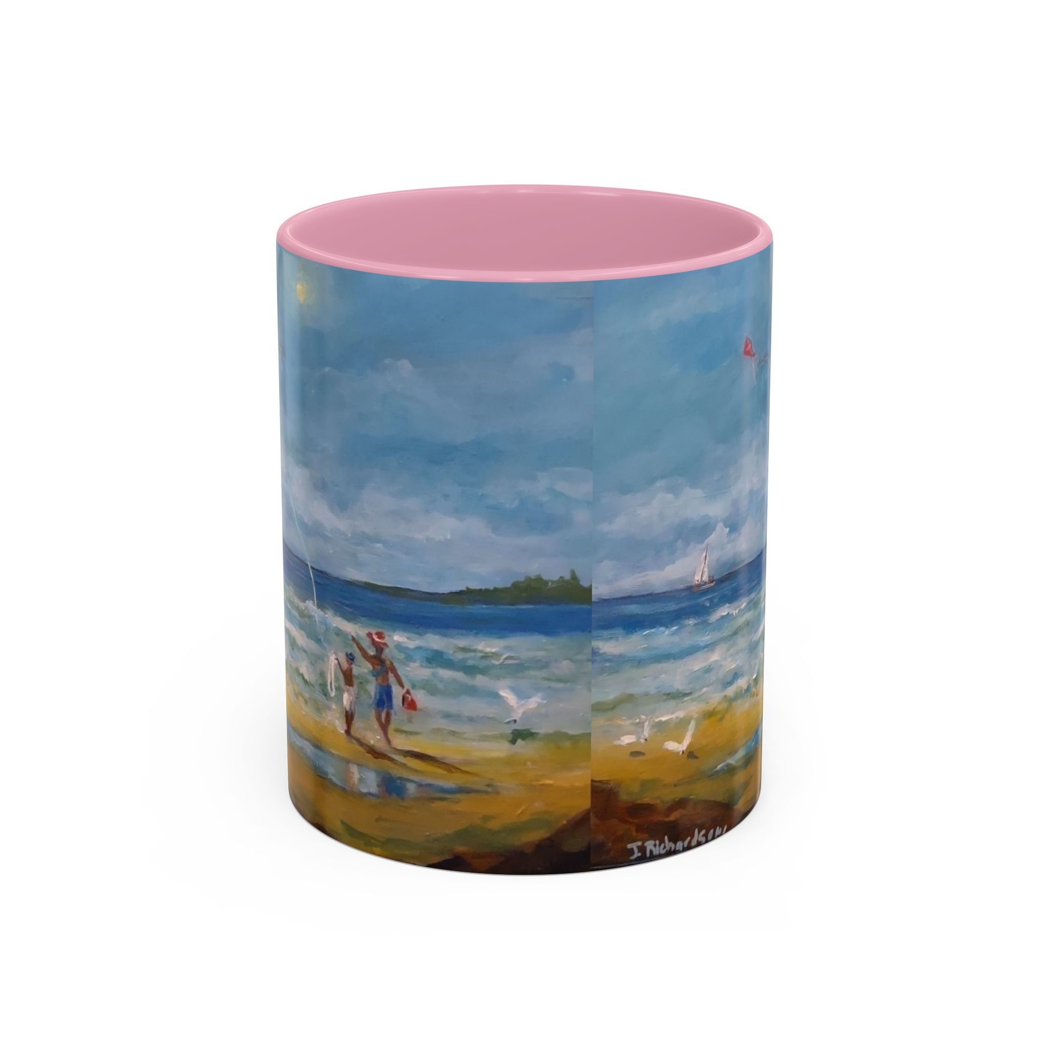 Beach & kite scene, Coffee Accent Mug - Personalize it! Colorful Ceramic Mug (11oz, 15oz)