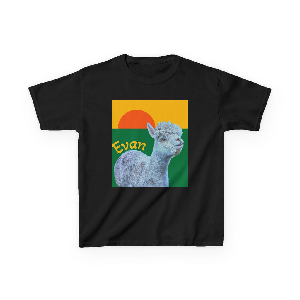 Cute Alpaca Sunset Kids T-Shirt | Retro Sunrise Graphic
