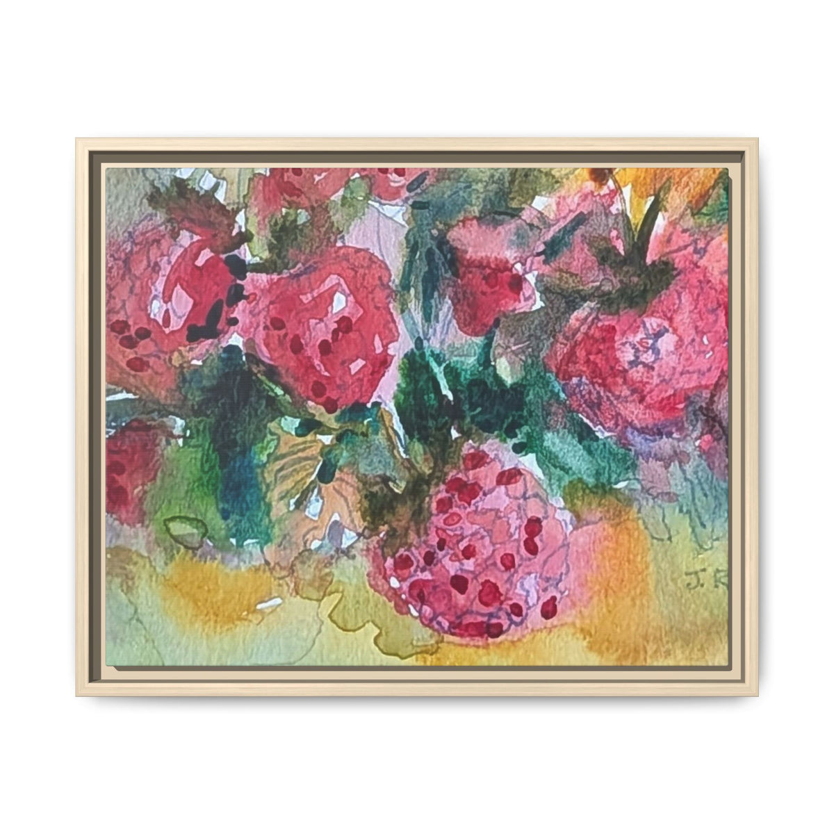 Raspberry Patch Still Life Framed Matte Canvas Print