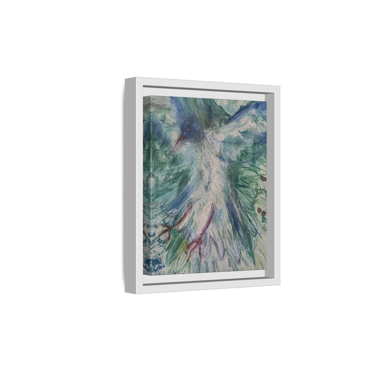 Abstract Blue-Green Bird Painting Matte Canvas