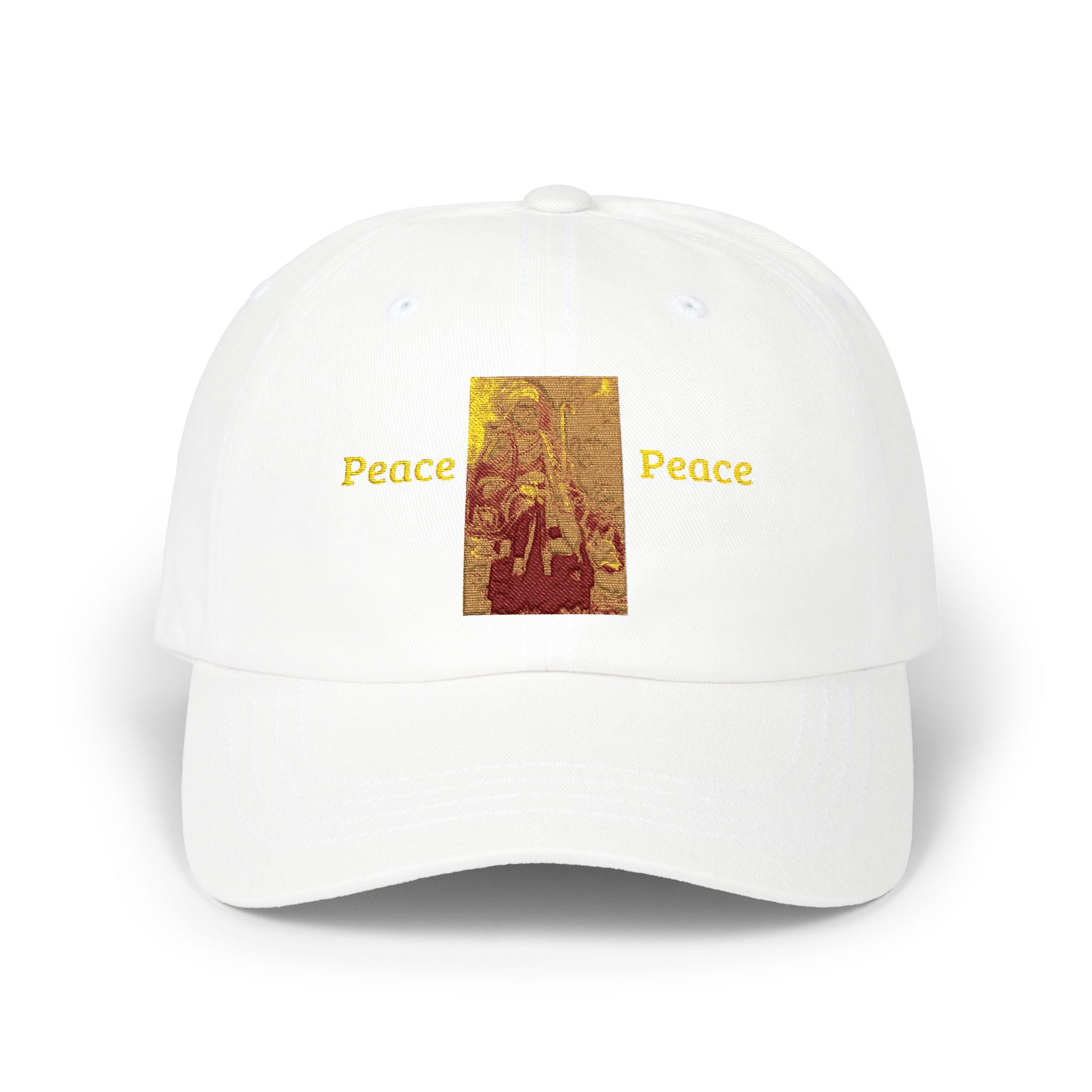 Dad Cap — Gold Foil 'Peace' Rectangle Embroidered Hat