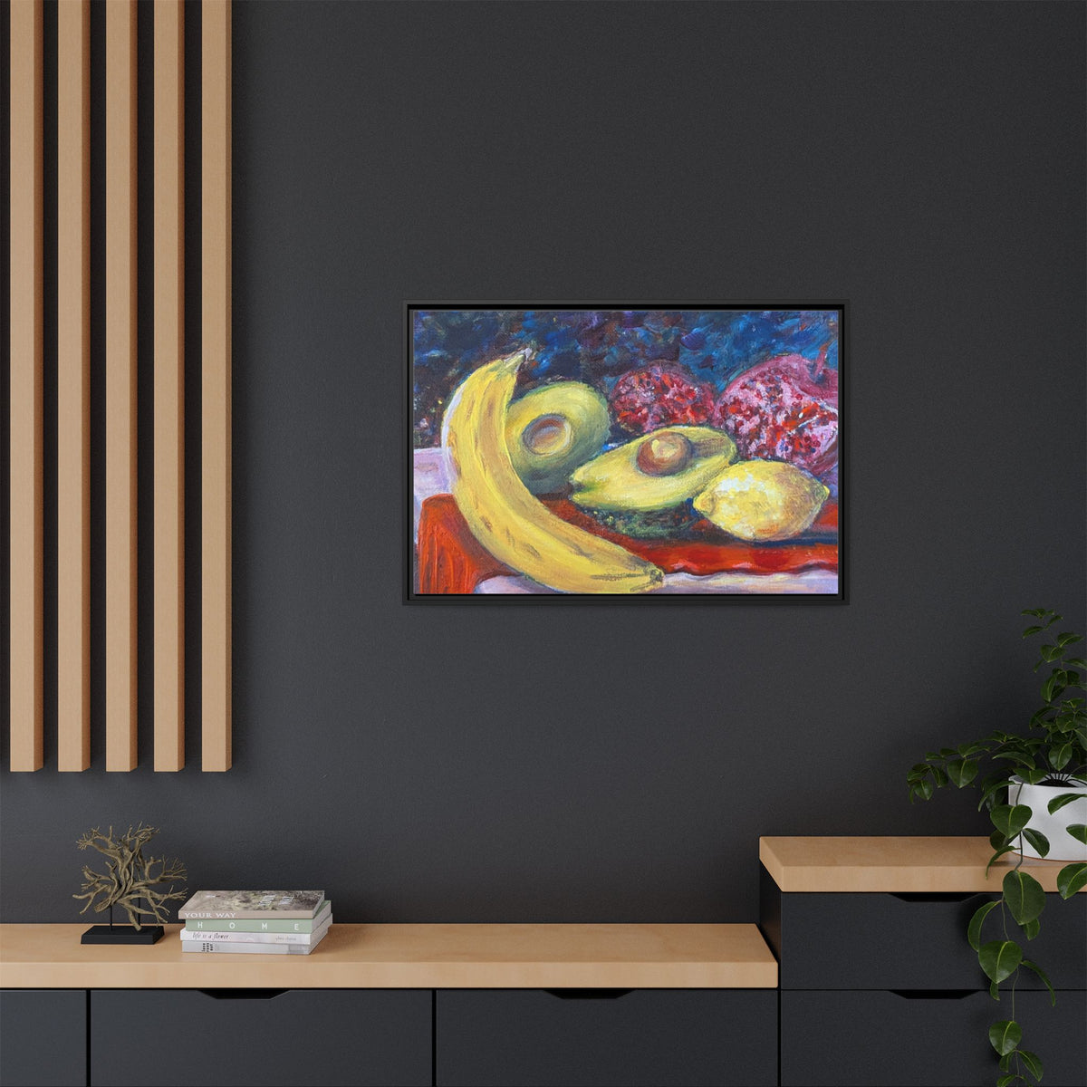 Framed Matte Canvas Still Life Print — Banana, Avocado & Lemon Artwork