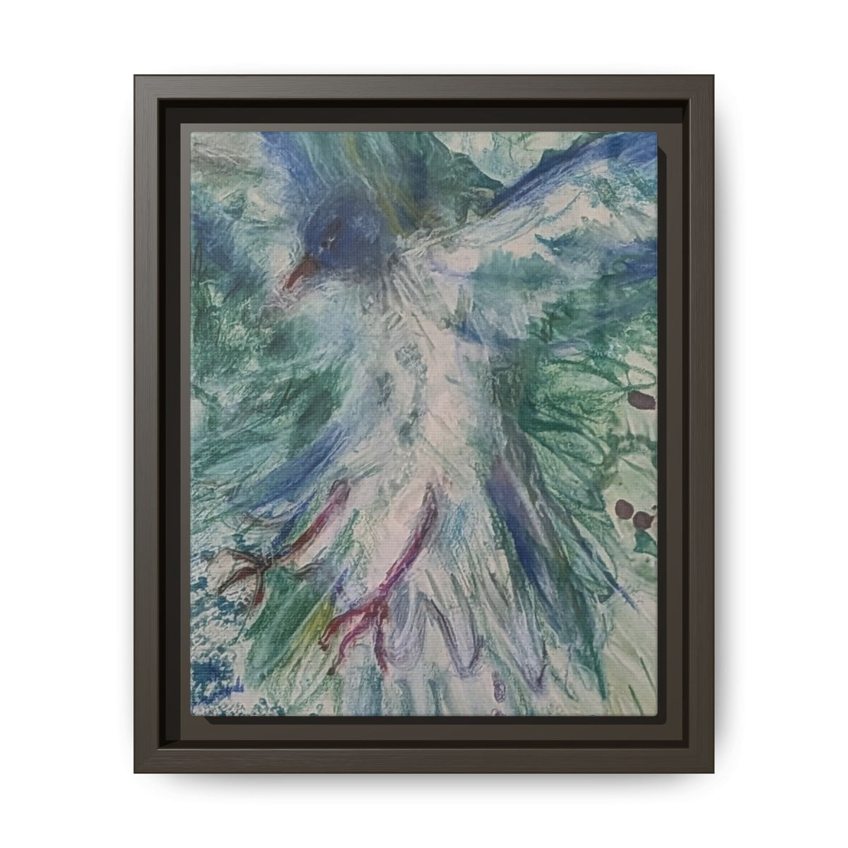 Abstract Blue-Green Bird Painting Matte Canvas