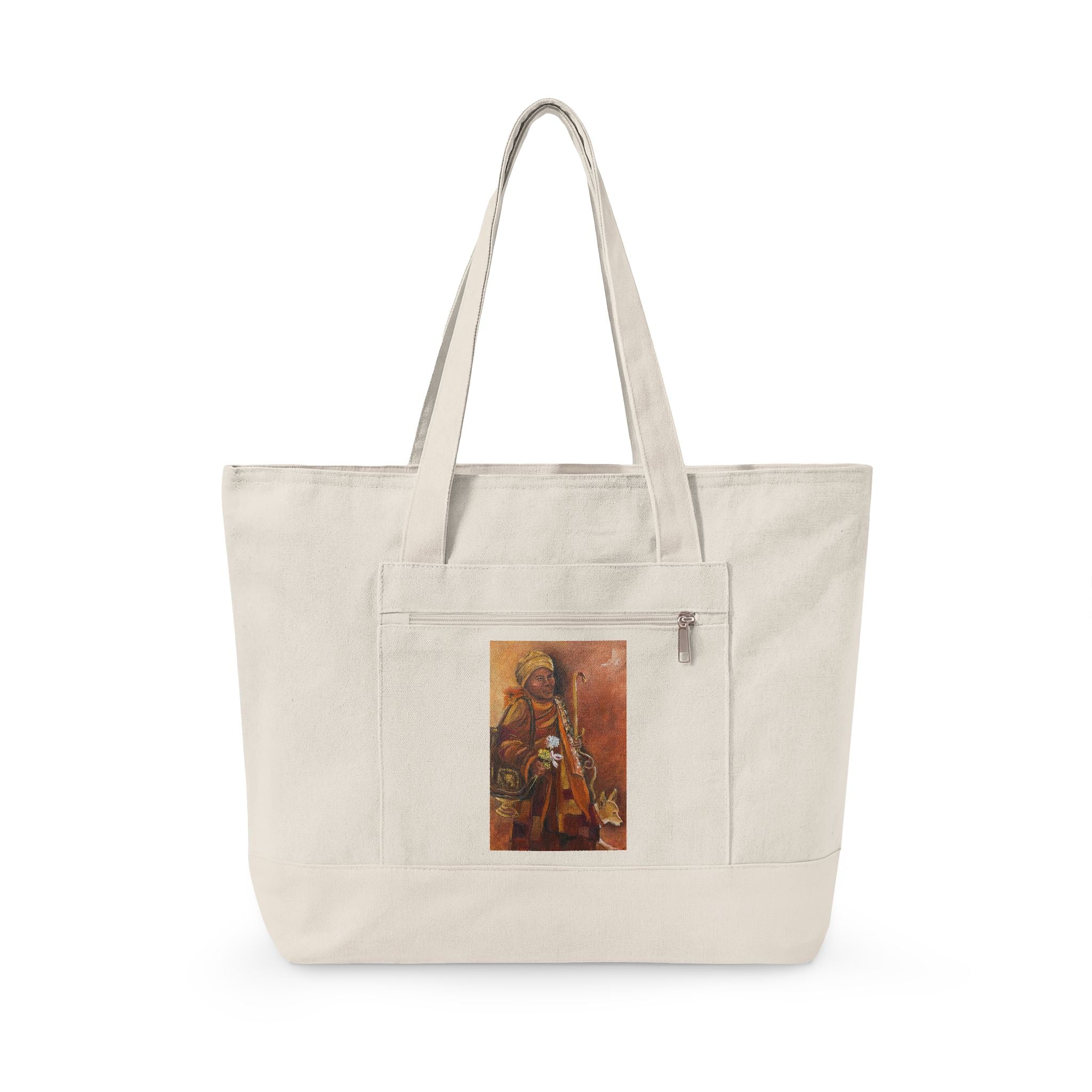 "Walk for Peace" Canvas Tote Bag — Boho Tribal Warrior Art Print Zippered Tote