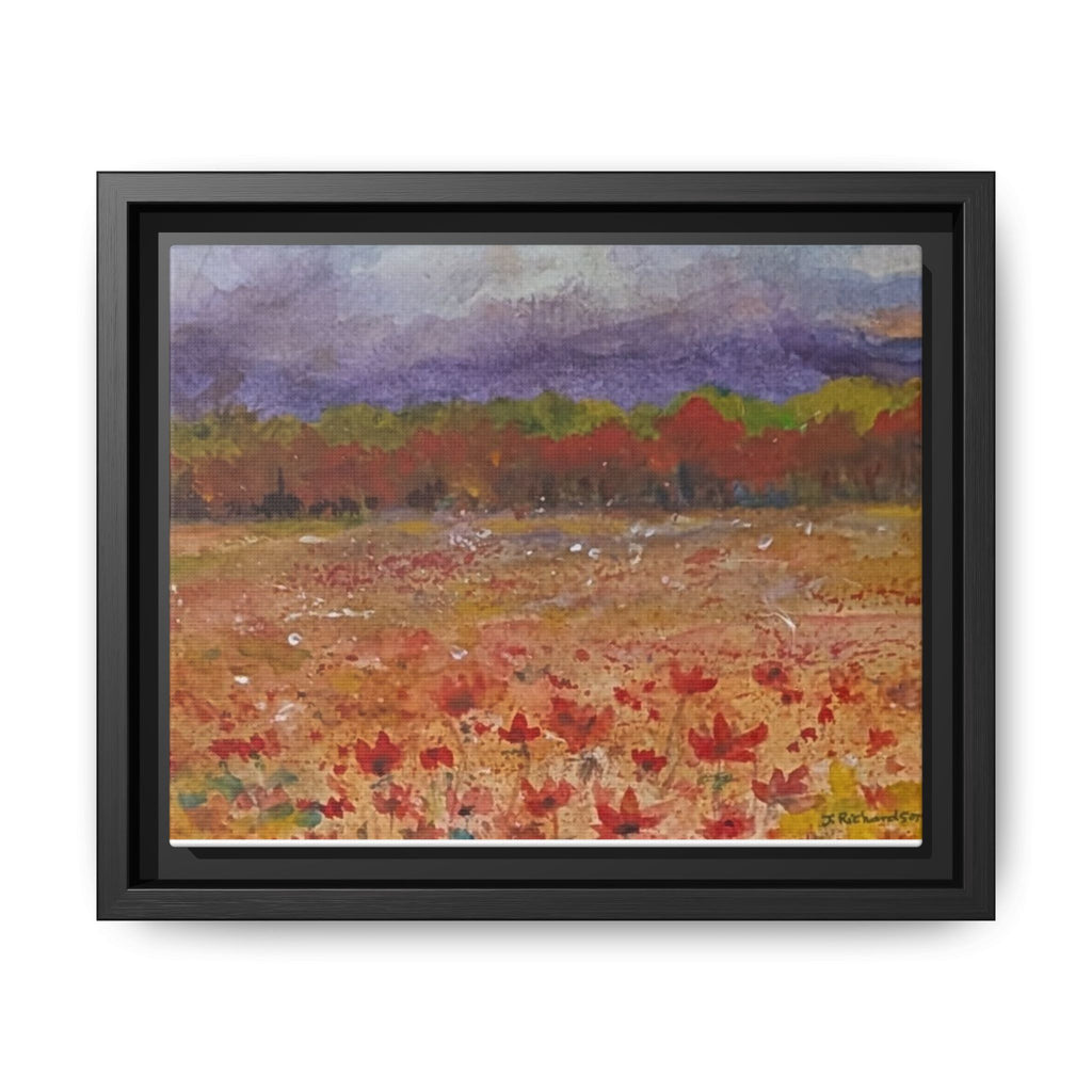 Framed Canvas Wall Art – Autumn Wildflower Meadow Landscape Painting
