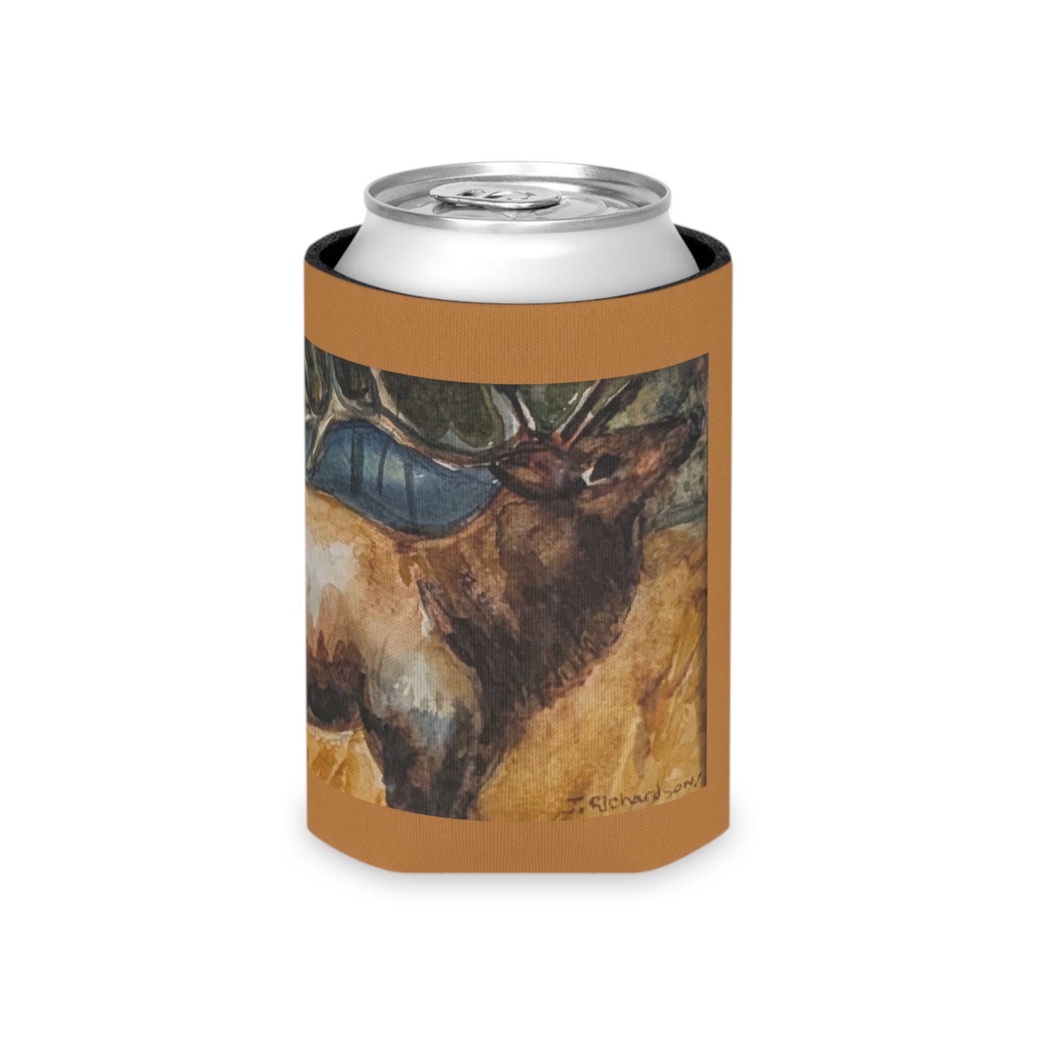 Elk Watercolor Can Cooler  Rustic Wildlife Beverage Koozie