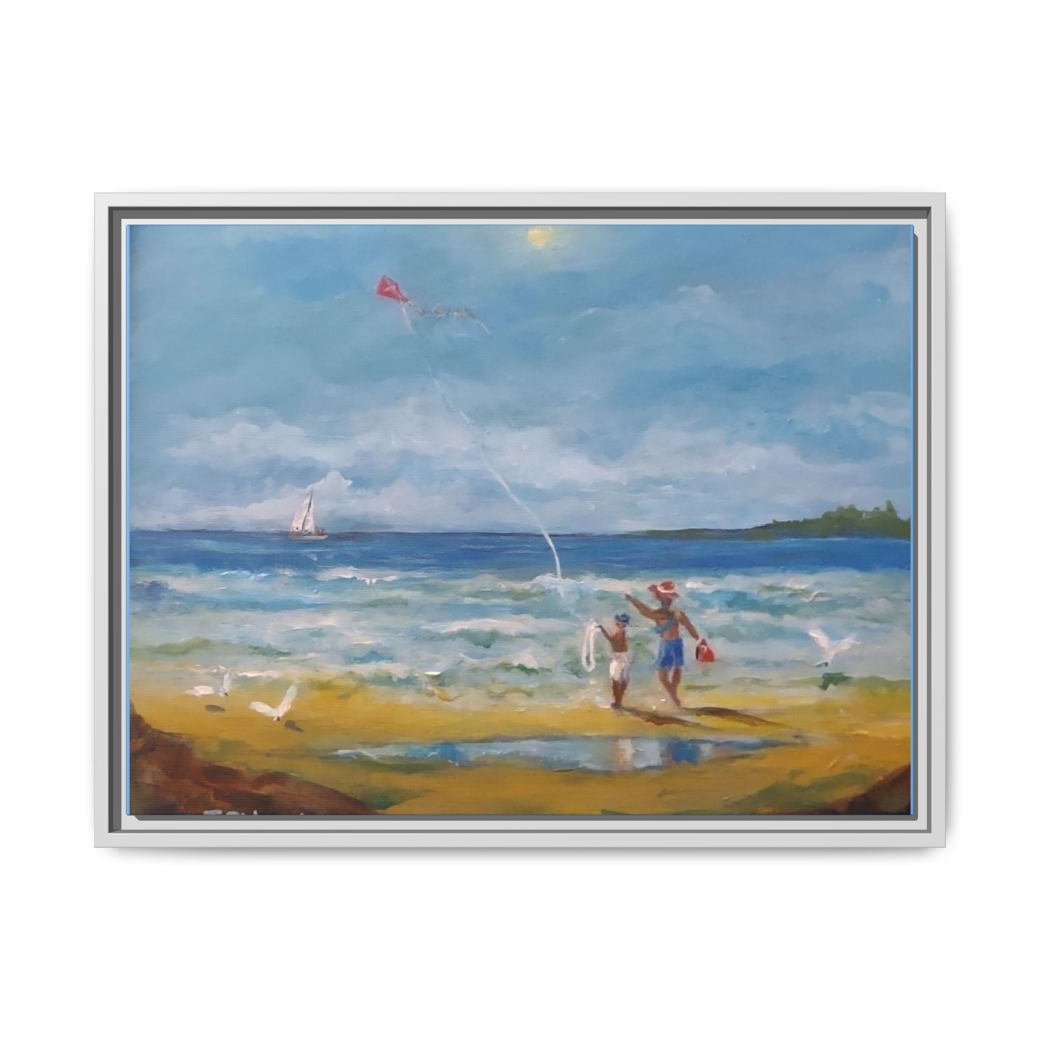 Kite on shore Framed Matte Canvas Wall Art