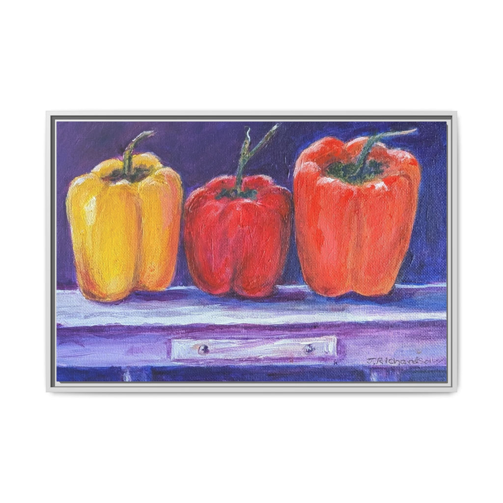 Framed Canvas Print - Colorful Bell Peppers Still Life
