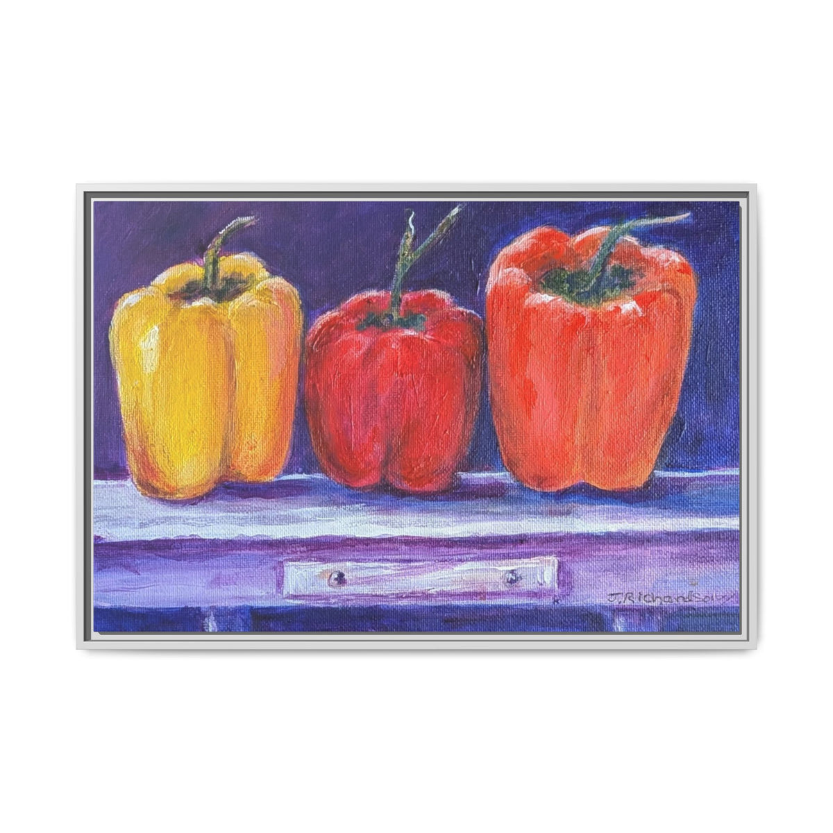 Framed Canvas Print - Colorful Bell Peppers Still Life