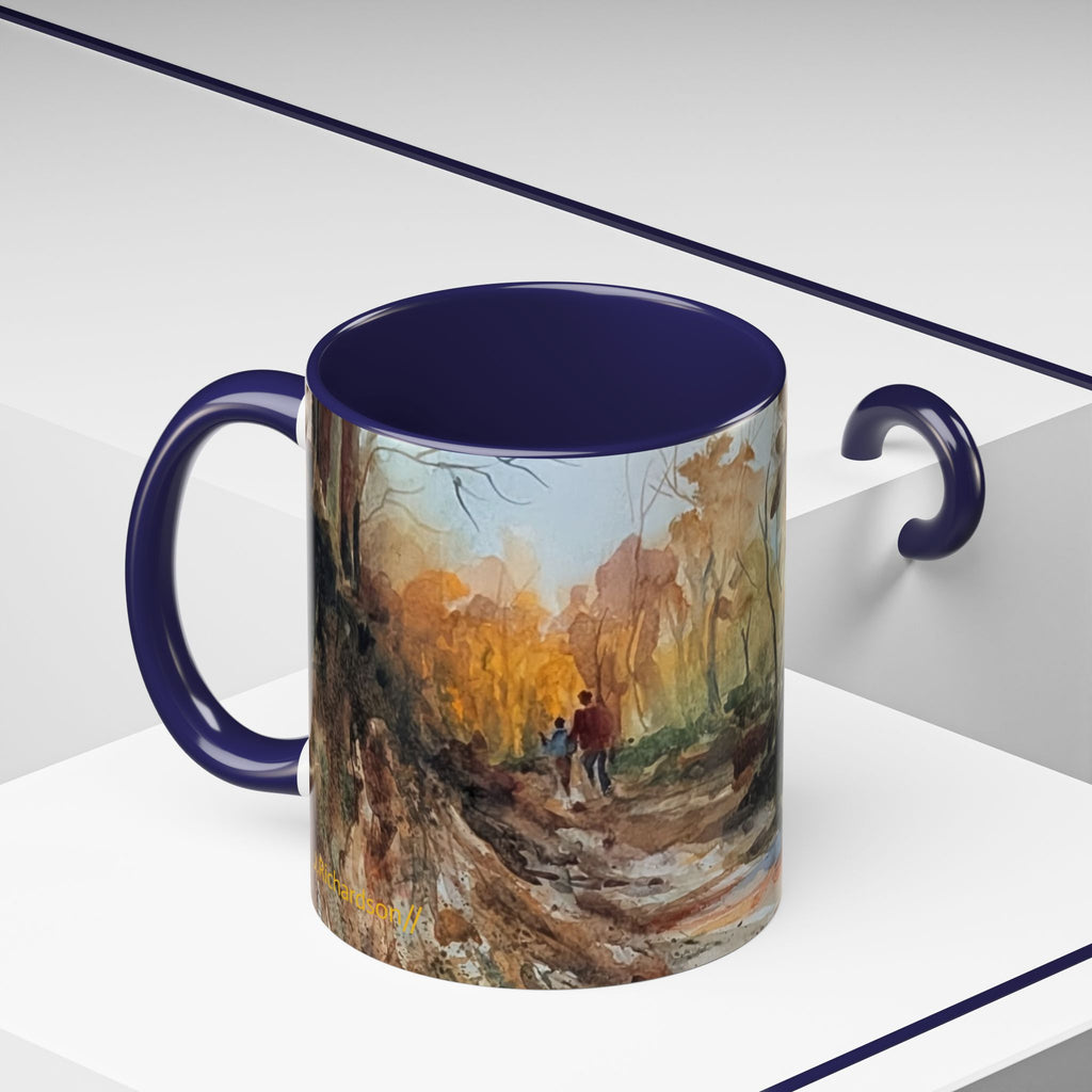Autumn Woodland Coffee Mug — Painterly Fall Forest Trail Accent Mug