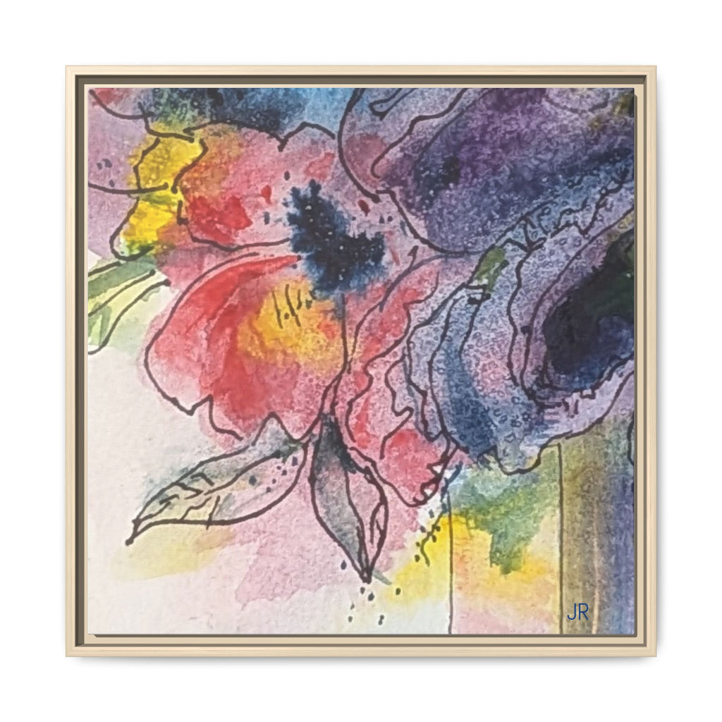 Framed Floral Watercolor Canvas Print — Colorful Abstract Poppies