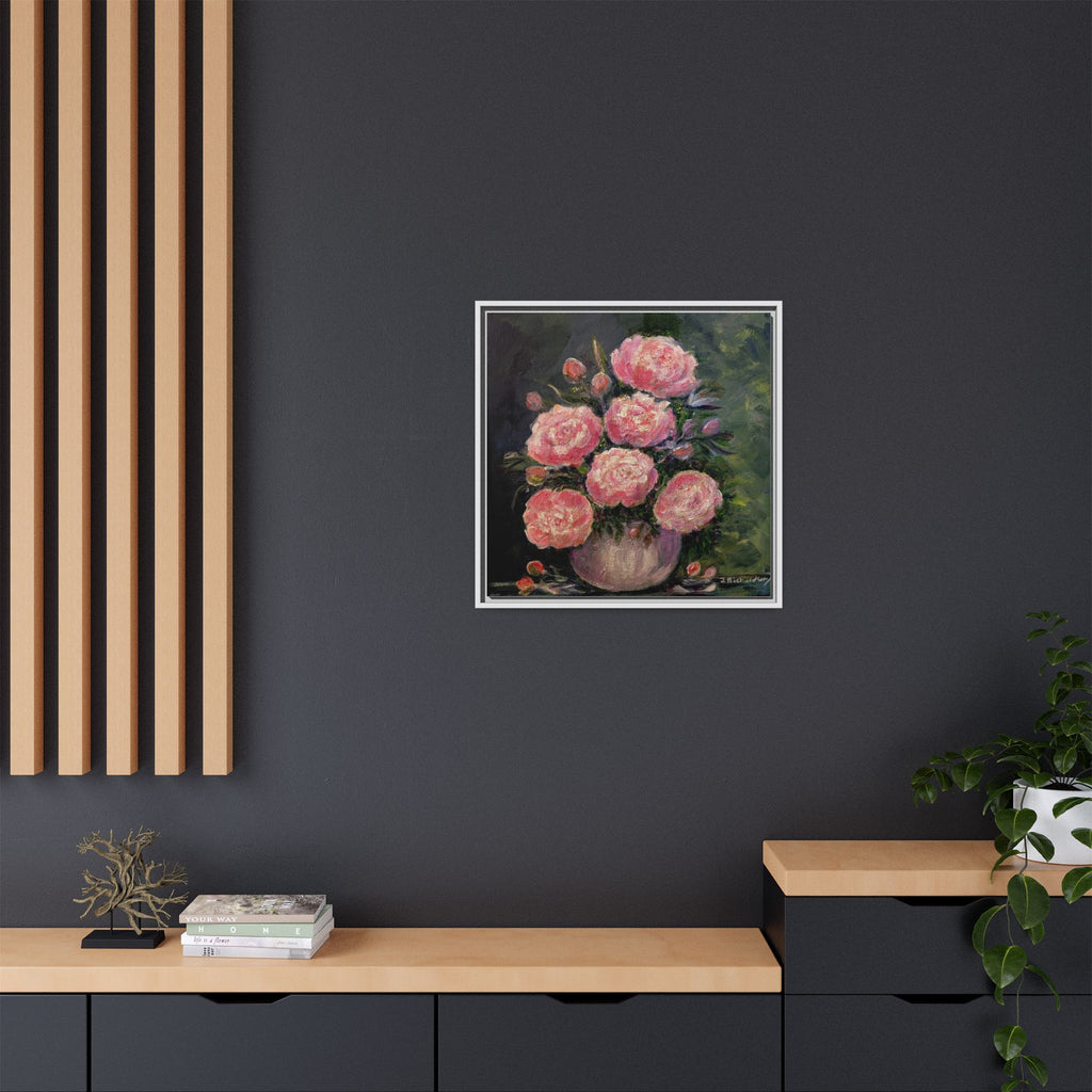 Pink Peony Bouquet Canvas Framed Wall Art | Matte Canvas, Framed
