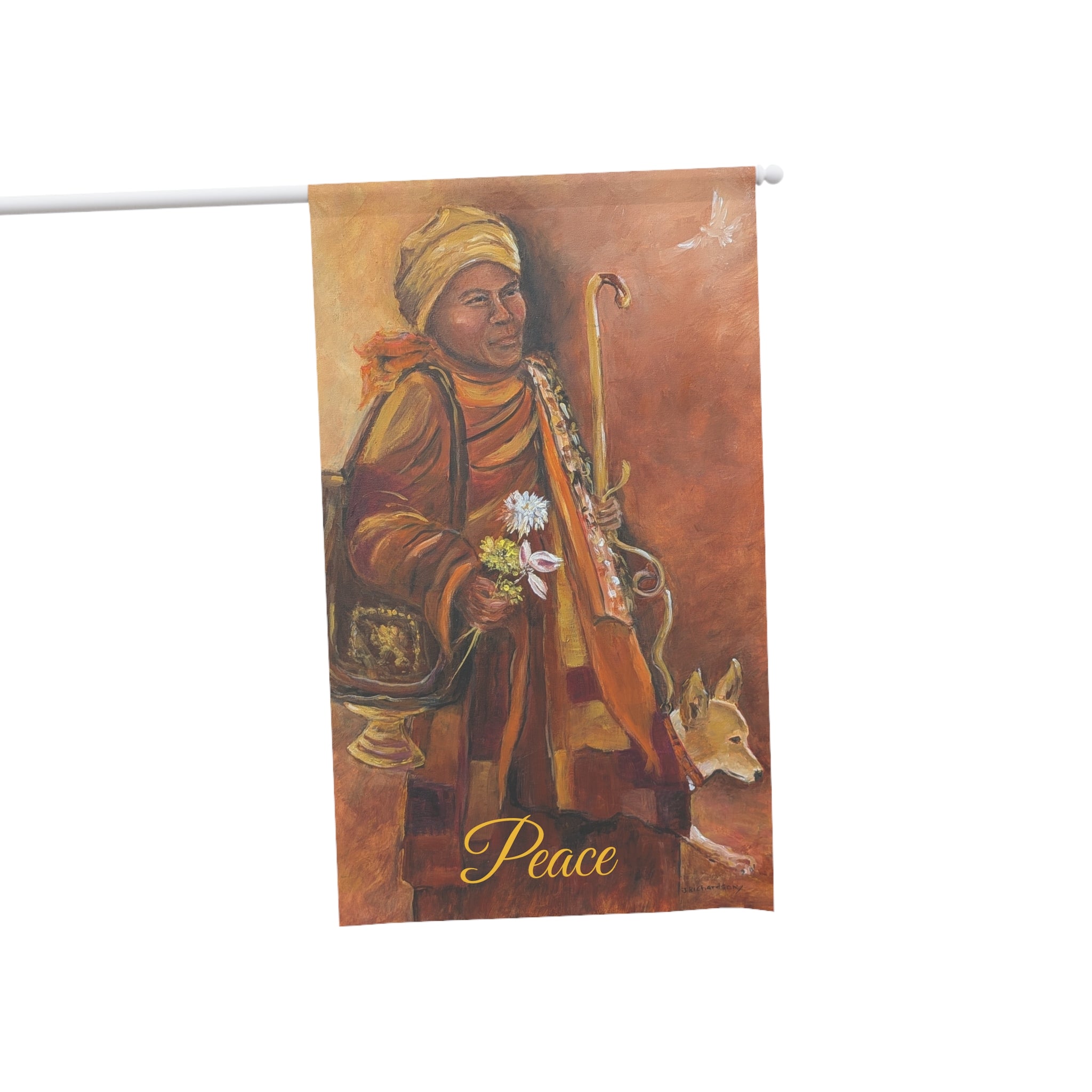 Peaceful House Banner - Monk with Aloka. Outdoor/Indoor Decorative Flag