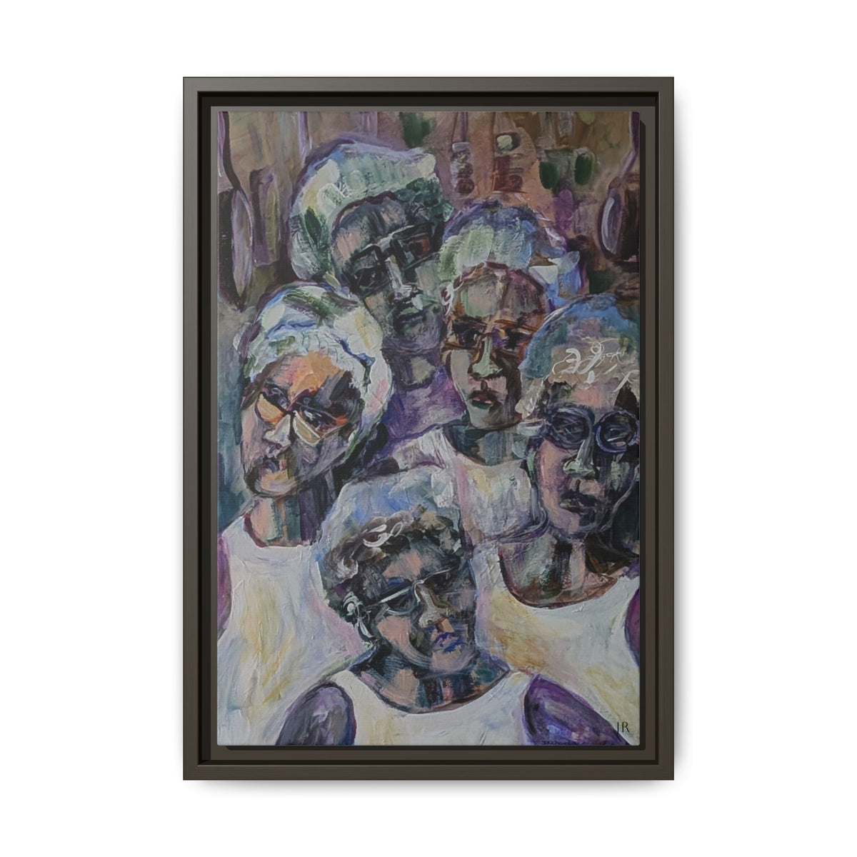 Framed Matte Canvas Art – Abstract Multi-Figure Portrait