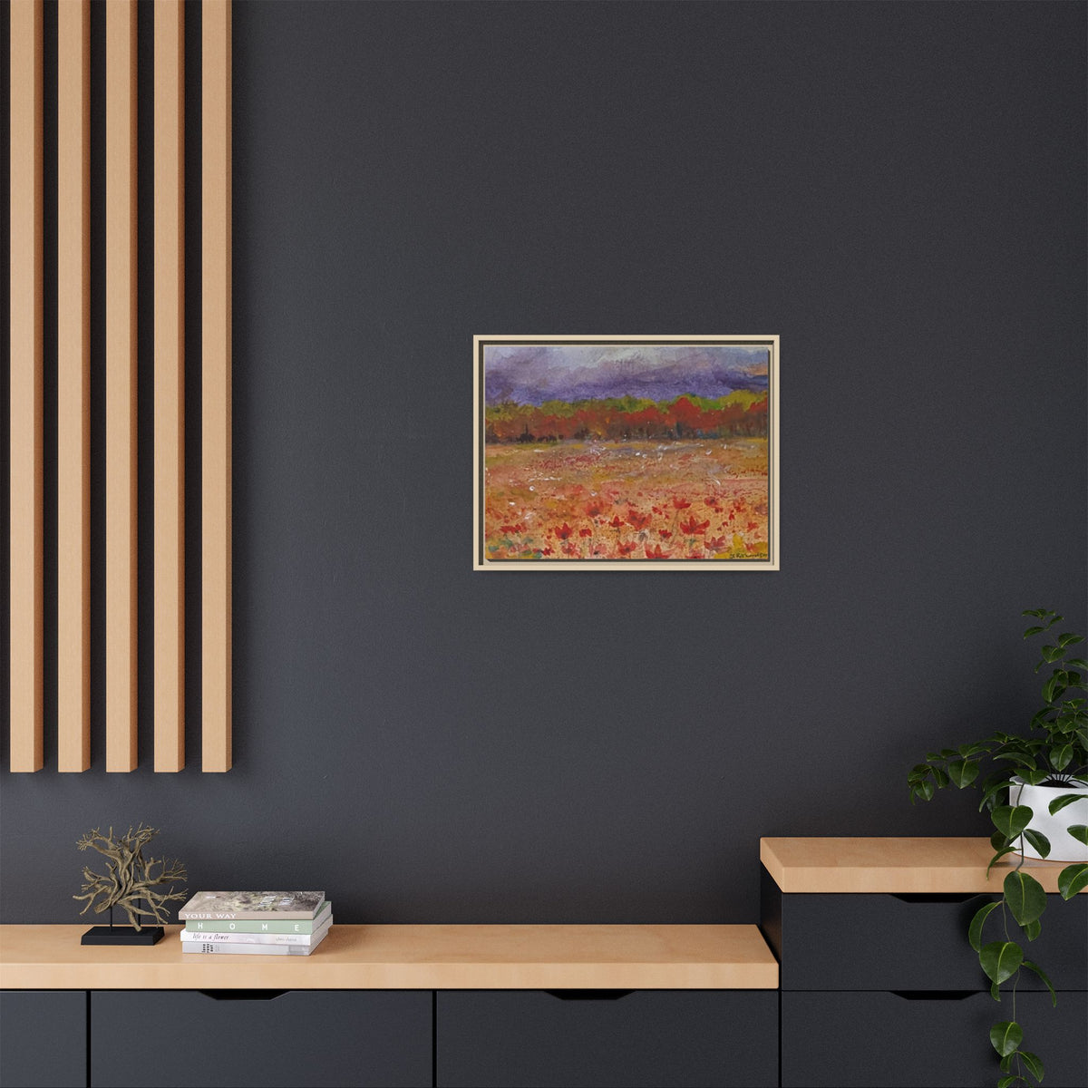 Framed Canvas Wall Art – Autumn Wildflower Meadow Landscape Painting