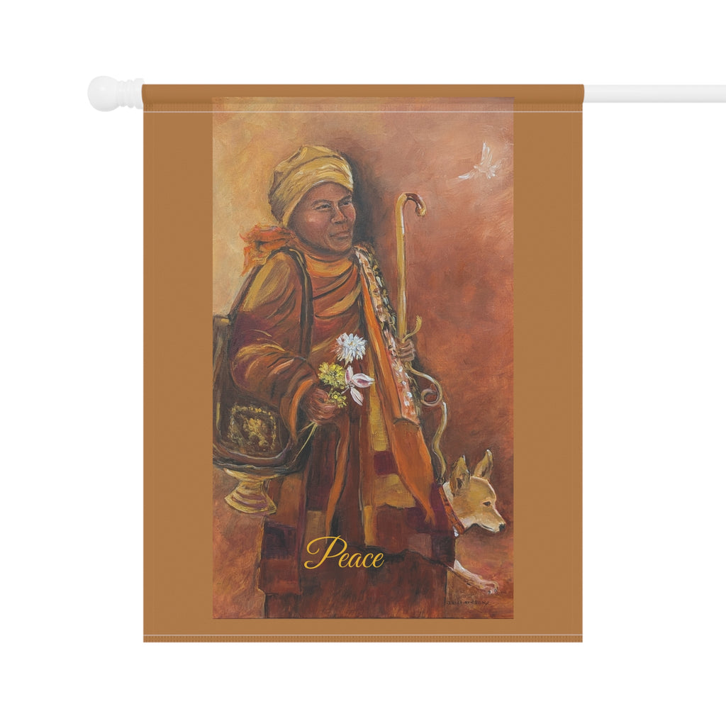 Peaceful Monk Garden Flag  Rustic Religious Outdoor Banner