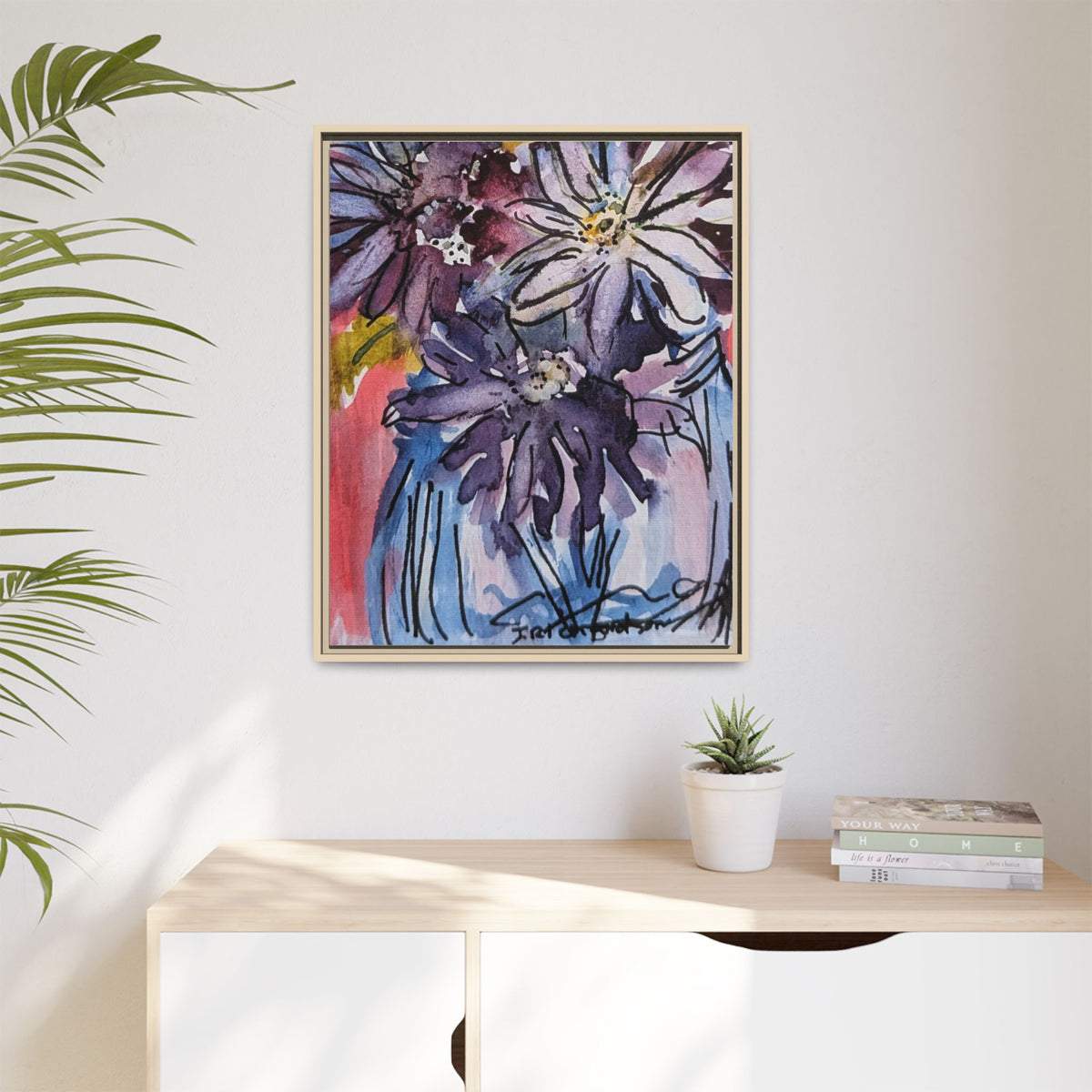 Dark Daisies Matte Canvas Framed | Floral Wall Art