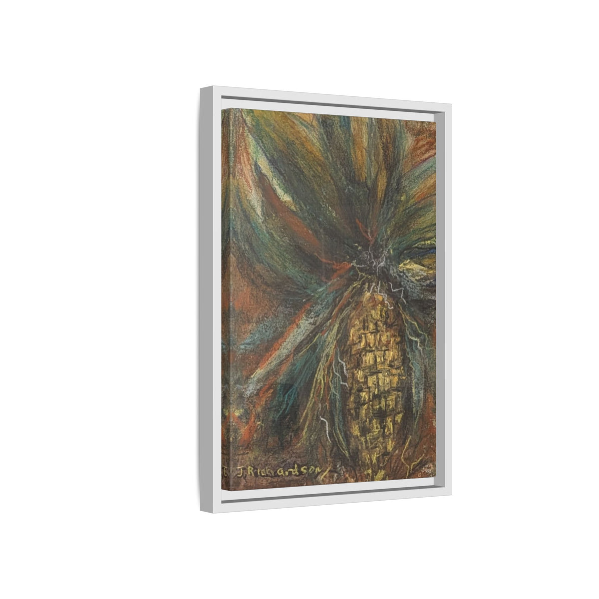Forgotten Corn Husk Framed Canvas — Tropical Pineapple Matte Wall Art