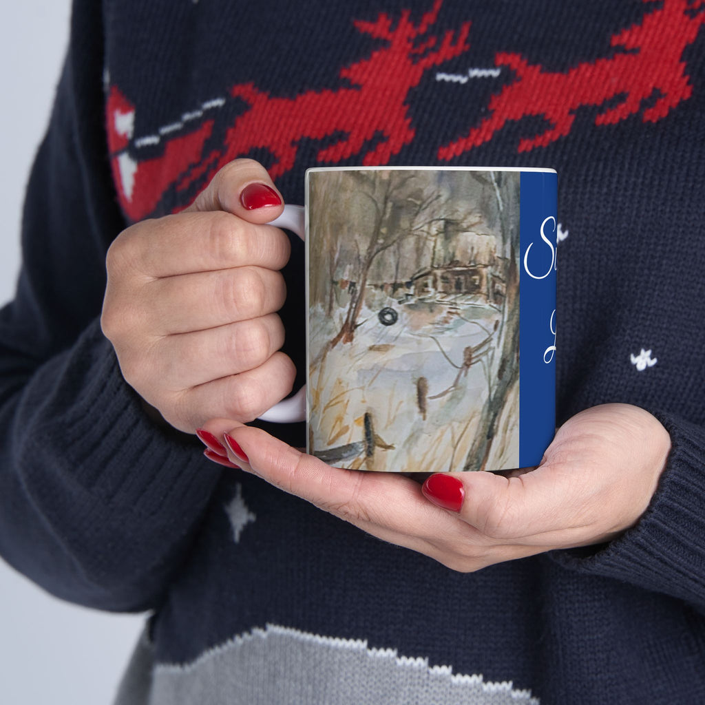 Simple Life Scenic Panels Ceramic Mug | Snow-Dusted Cabin Morning