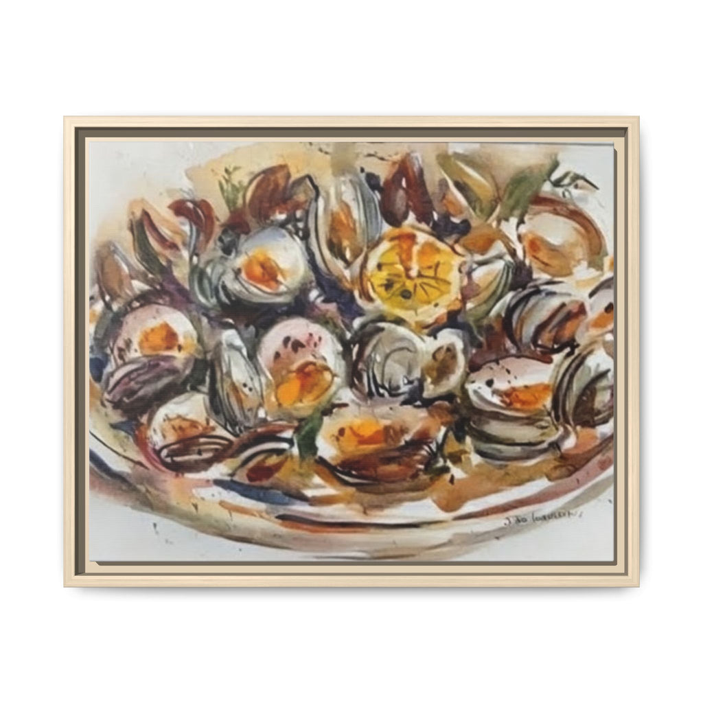 Clam Shell Watercolor Still Life Framed Canvas | Matte Multi-Color