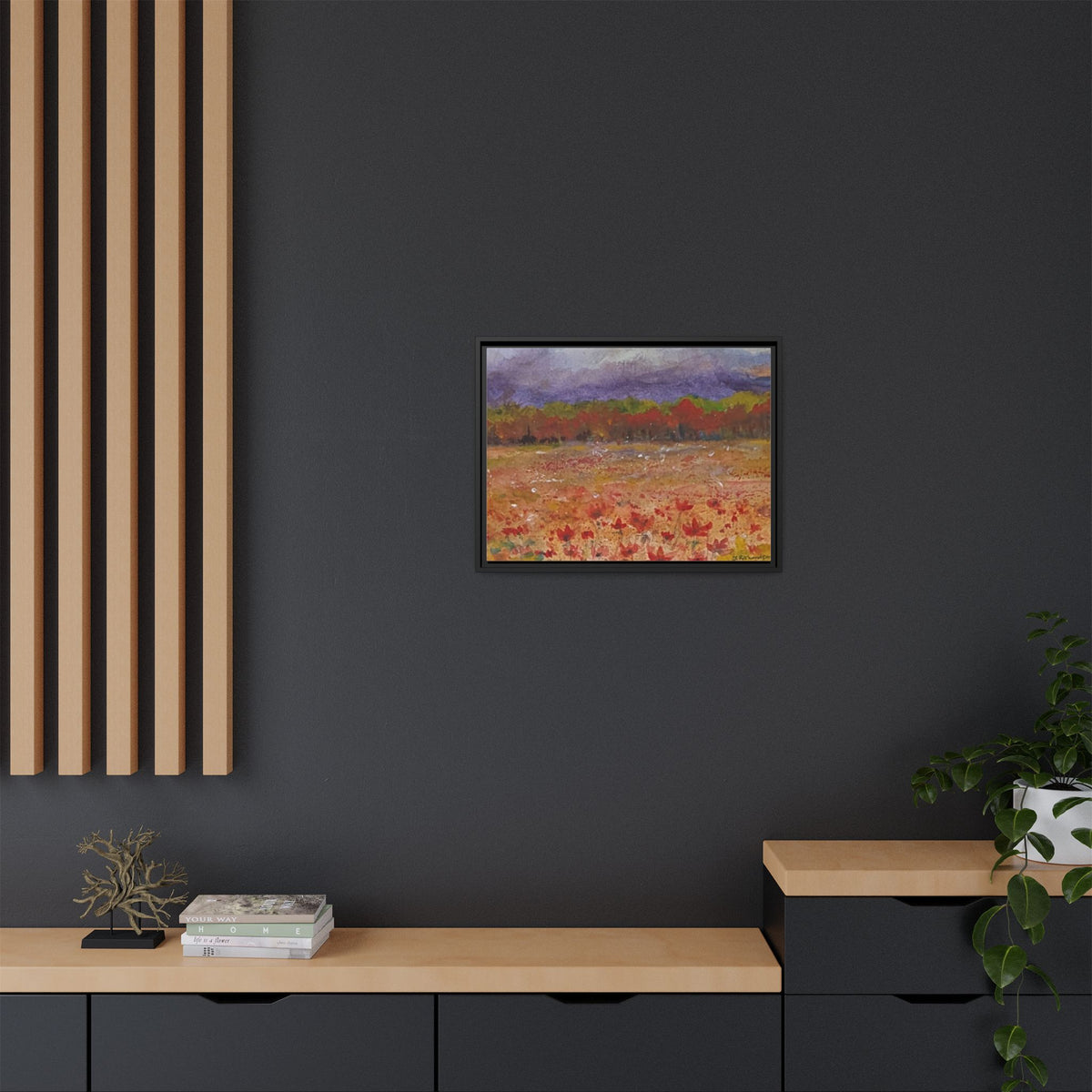 Framed Canvas Wall Art – Autumn Wildflower Meadow Landscape Painting