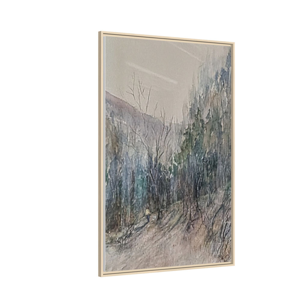 Misty Forest Landscape Matte Canvas Framed | Watercolor Mountain Scene