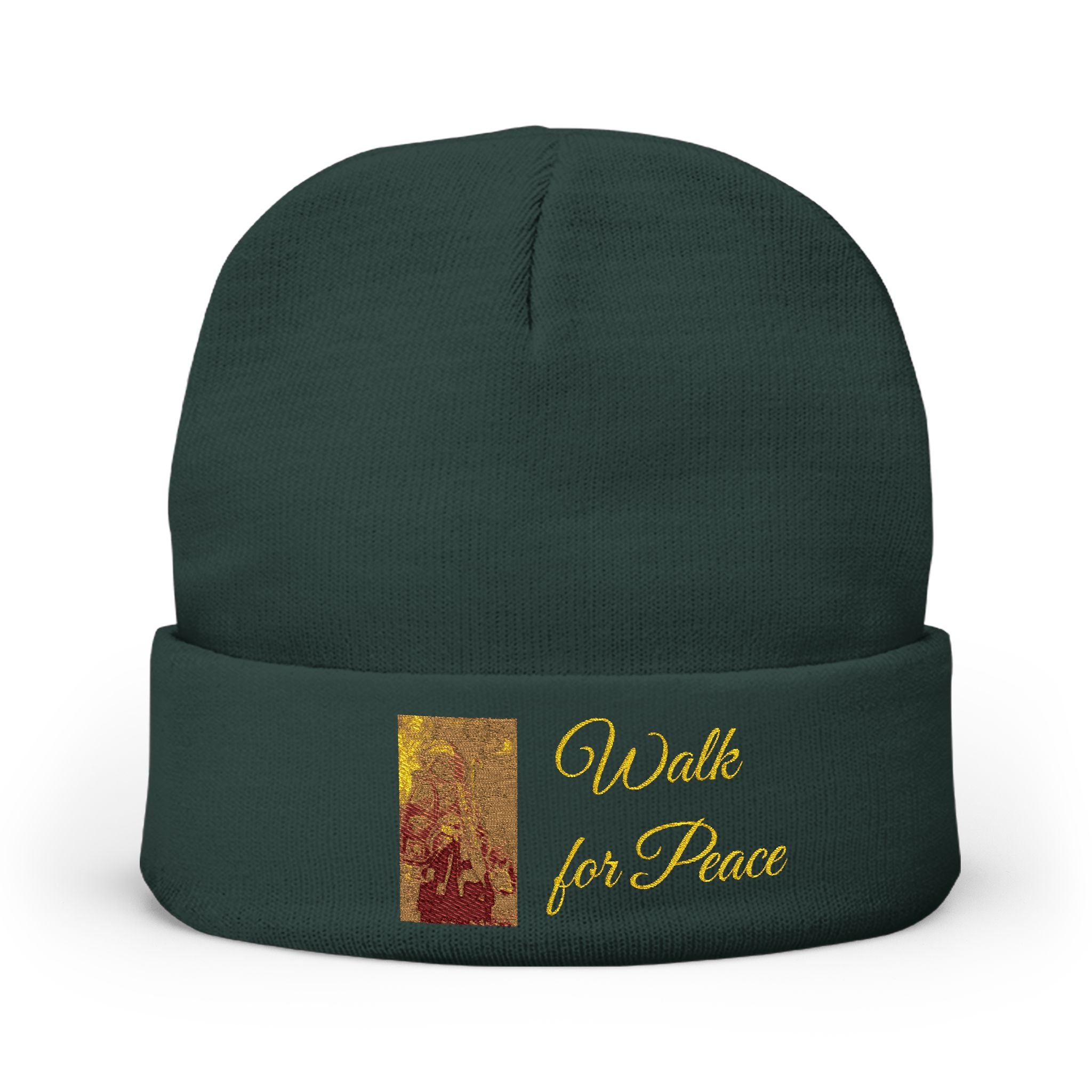 Embroidered Knit Beanie – Monks' "Walk for Peace'