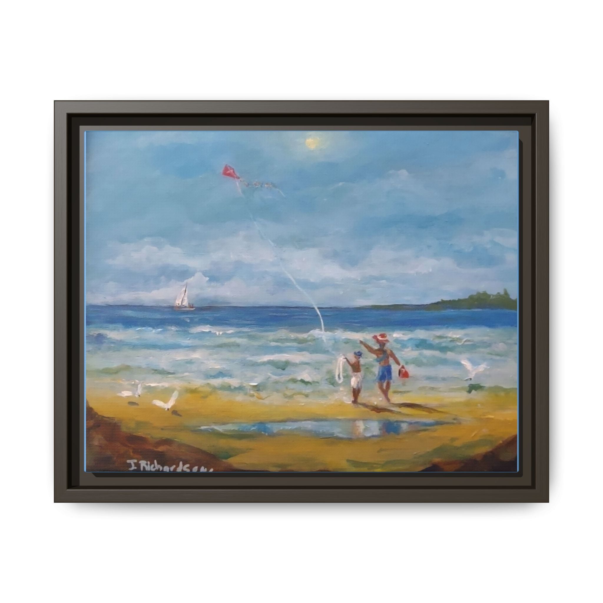 Kite on shore Framed Matte Canvas Wall Art