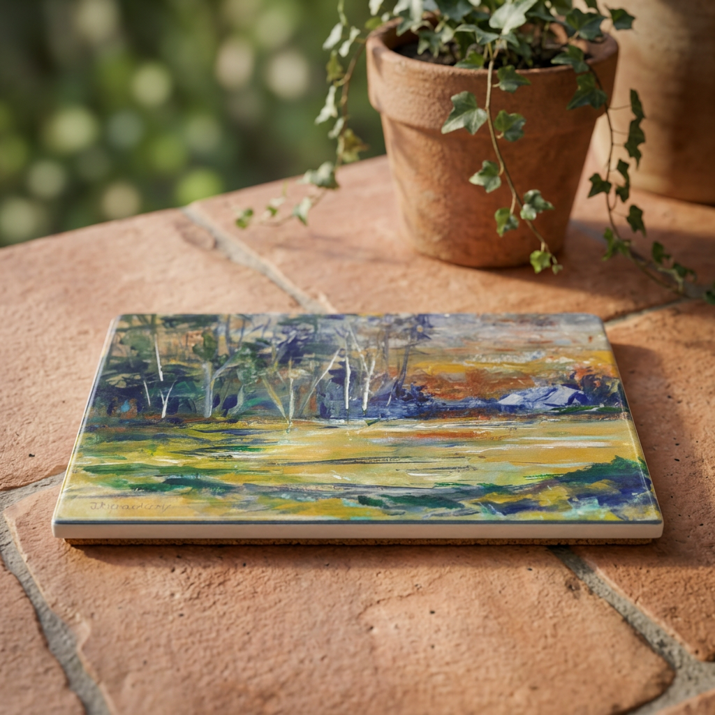 Polyester Landscape Art Doormat - Impressionist Forest & Meadow Welcome Mat