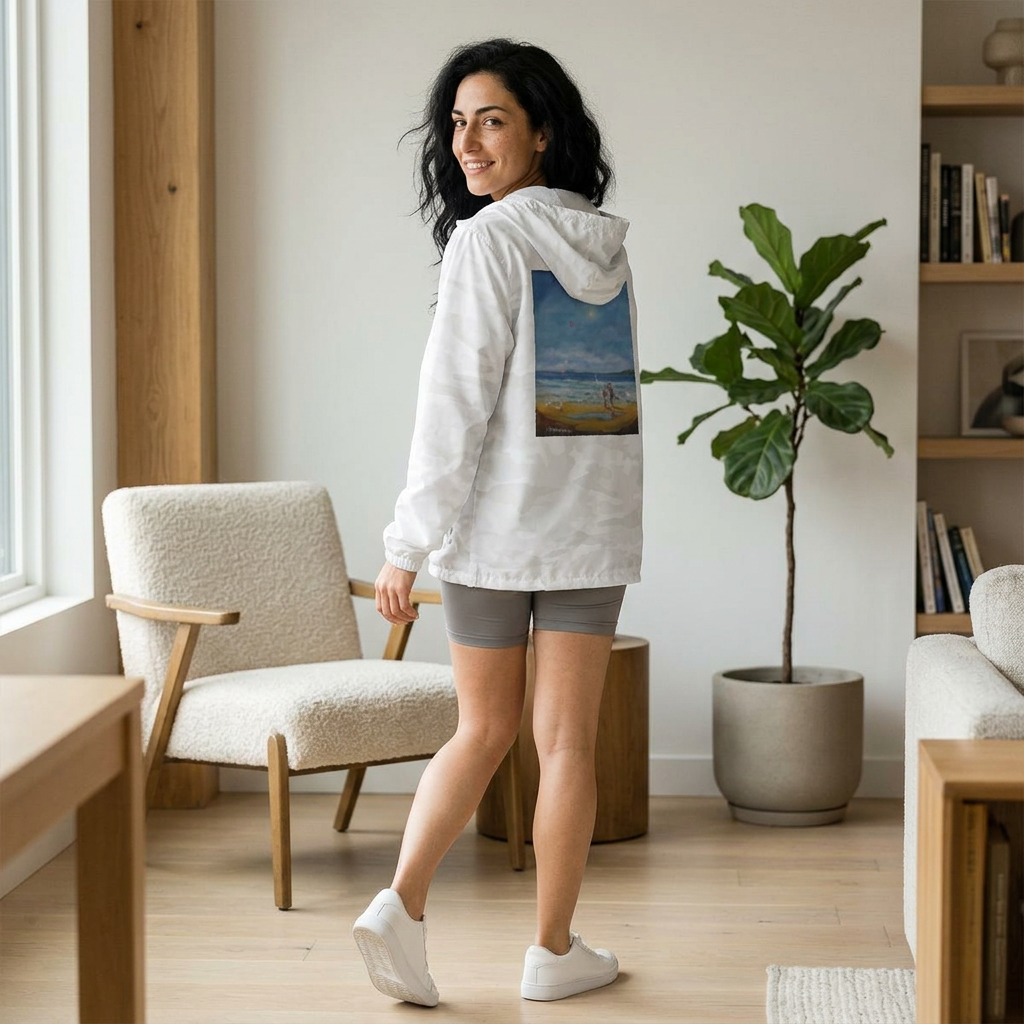 Windbreaker Jacket — "Love the Beach" Seaside Painting Print