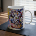 Floral + Strawberry Still Life Ceramic Mug – Impressionist Bouquet Coffee Cup (11oz & 15oz)
