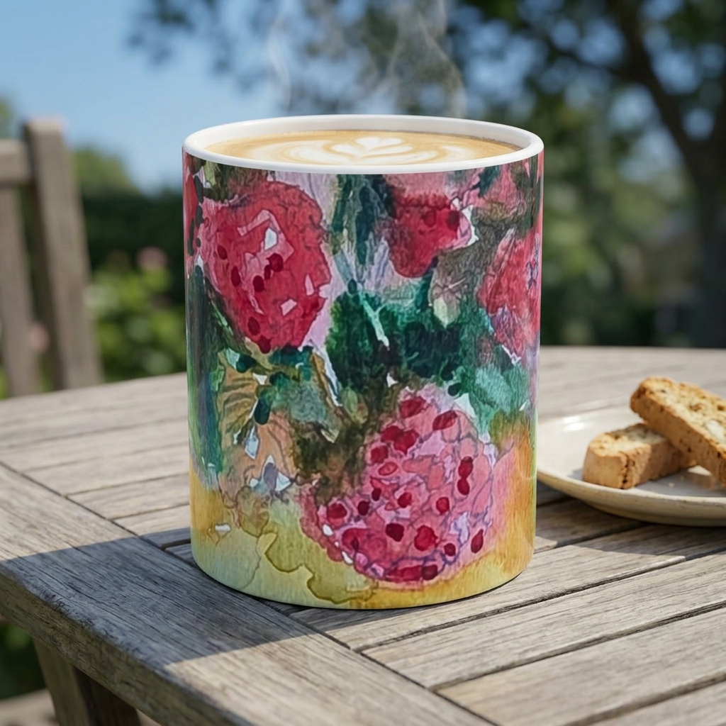Raspberry Patch, Watercolor Ceramic Mug —  (11oz & 15oz)