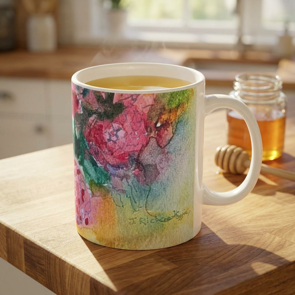 Raspberry Patch, Watercolor Ceramic Mug —  (11oz & 15oz)