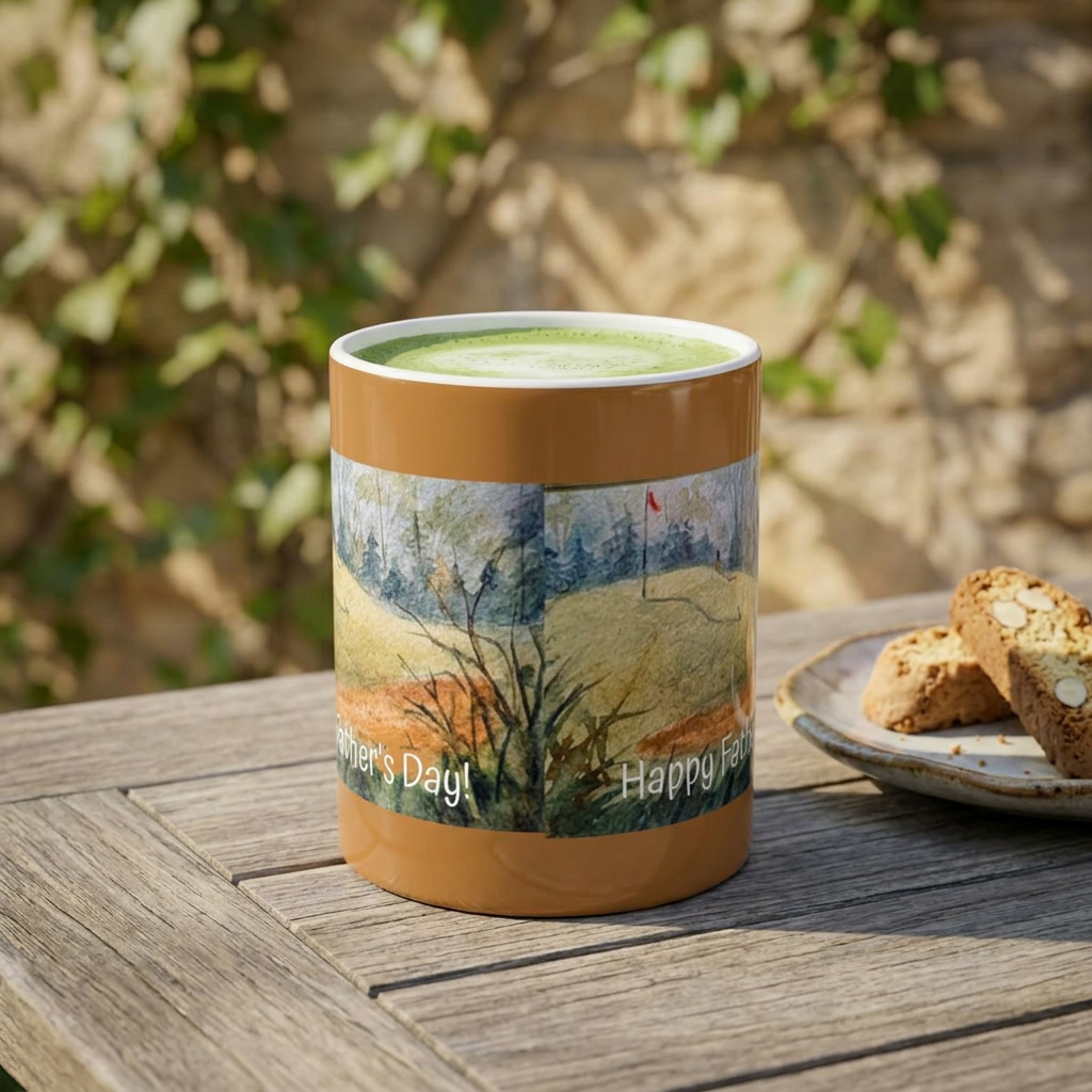Happy Father's Day Golfer Ceramic Mug — Serene Countryside Coffee Cup (11oz, 15oz)