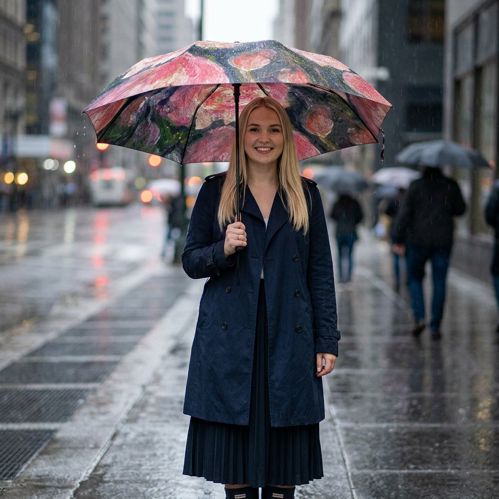Floral Umbrella Semi-Automatic Foldable
