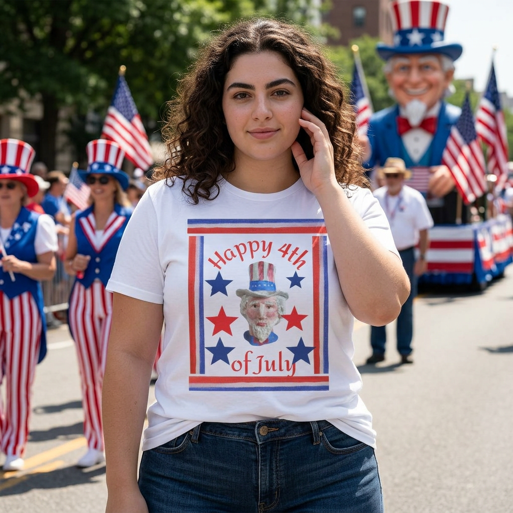 4th of July Patriotic T-Shirt — "Happy 4th of July" Uncle Sam Design