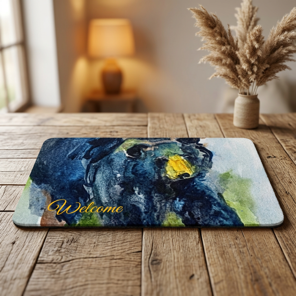Bear Watercolor Polyester Doormat – Rustic Wildlife Entry Mat