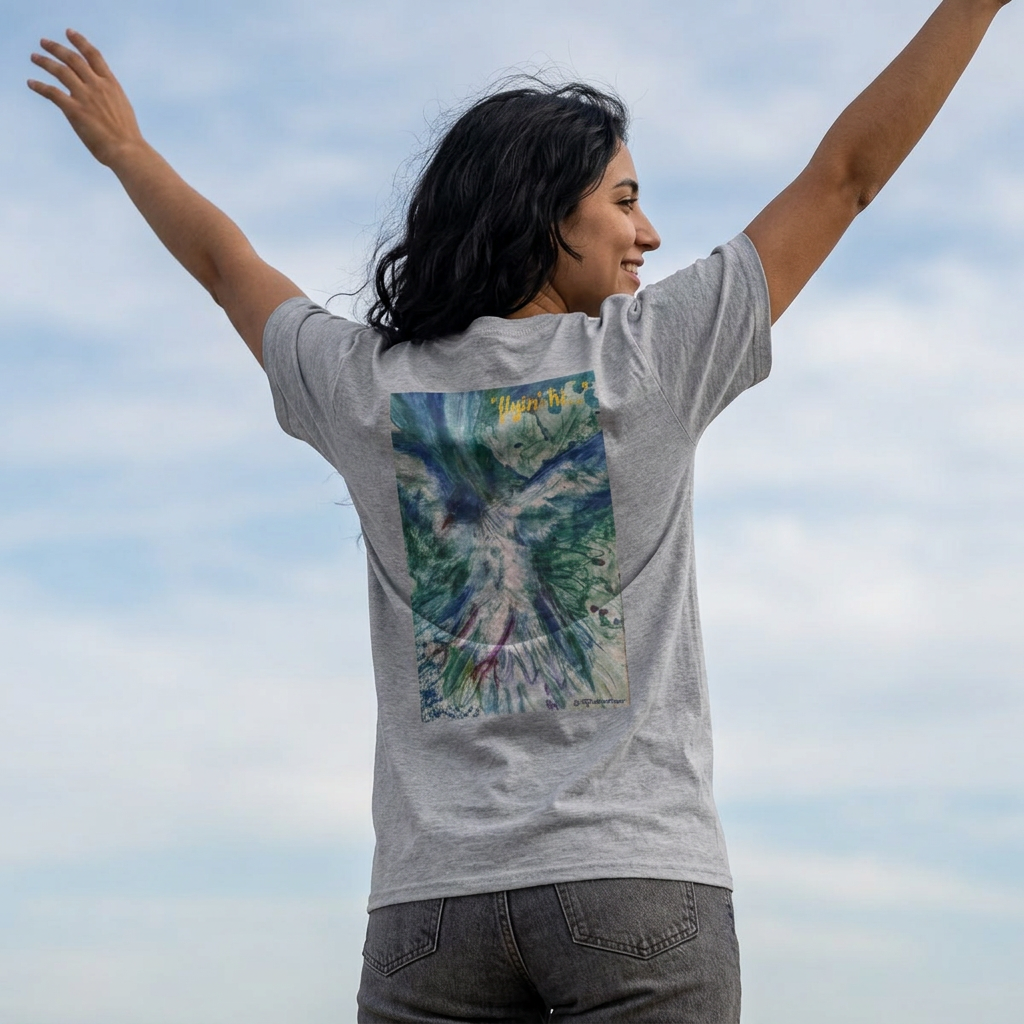 Abstract Bird in Flight T-Shirt | Minimal Script Chest Logo