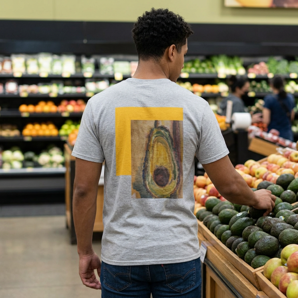 Avocado Back Design Front Logo T-Shirt | Minimal Script Monogram