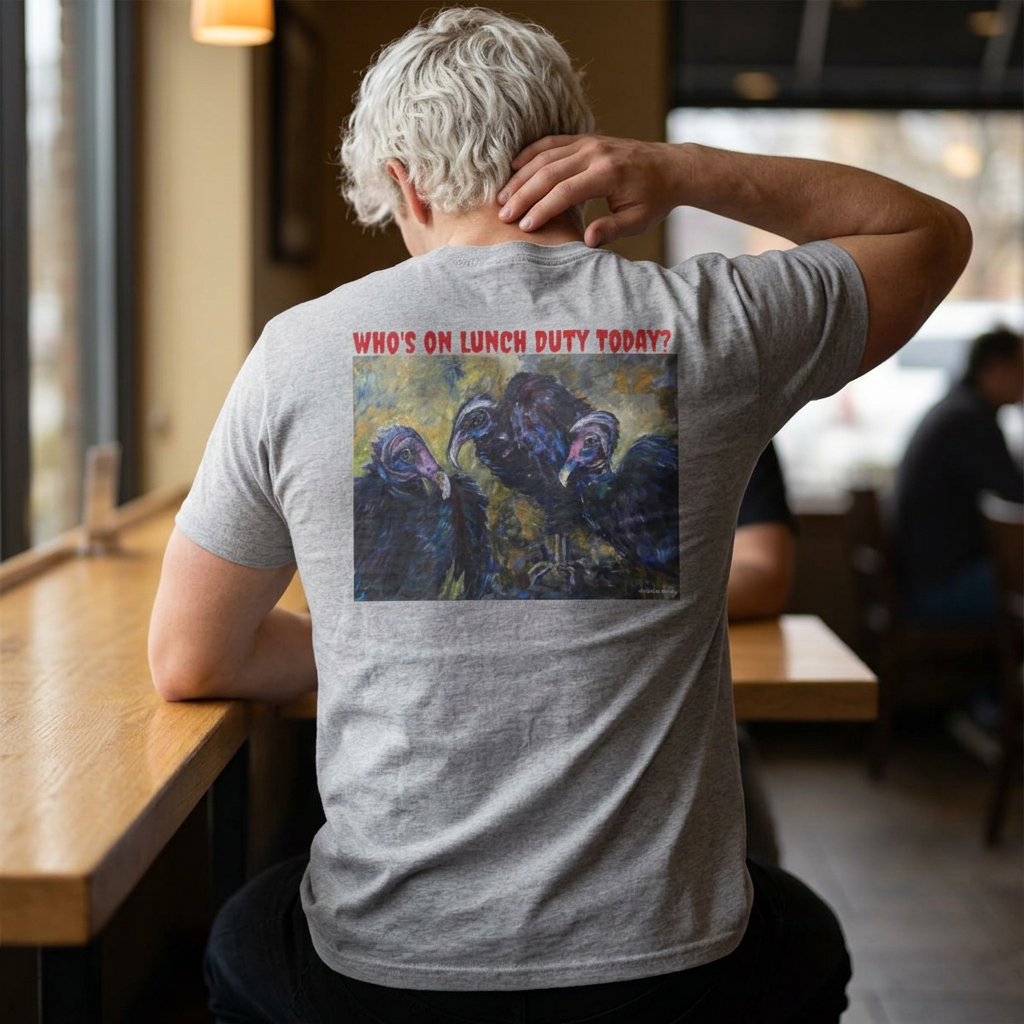 Vultures Lunch Duty back design T-Shirt | Minimal Chest Script